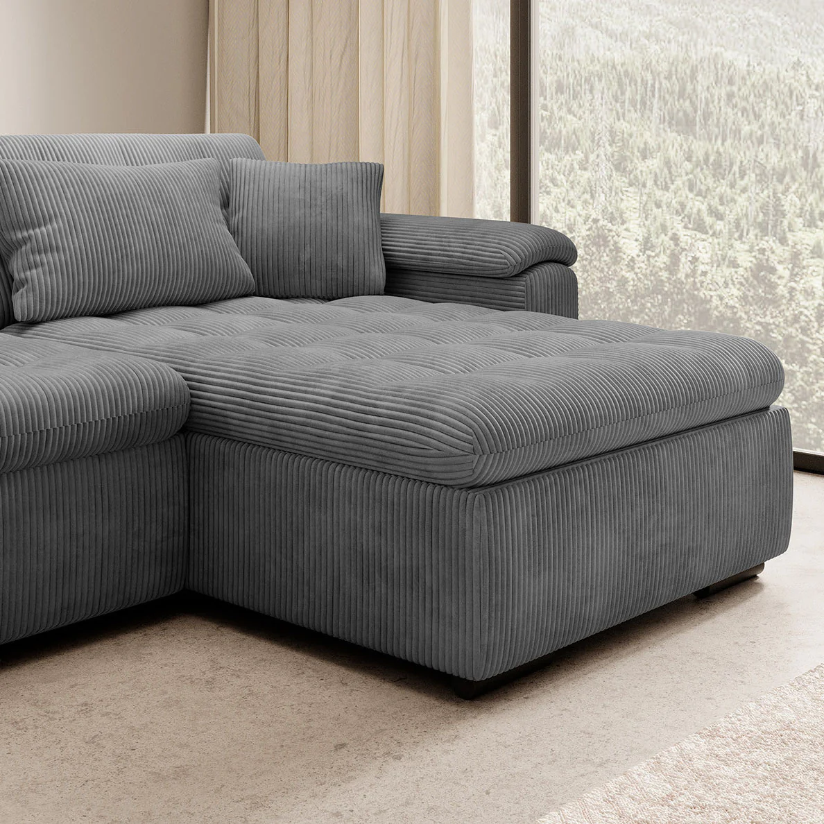 Nicoreta - Hoekbank 5-zits met chaise longue - Ribstof donkergrijs - Rechts - Image 3