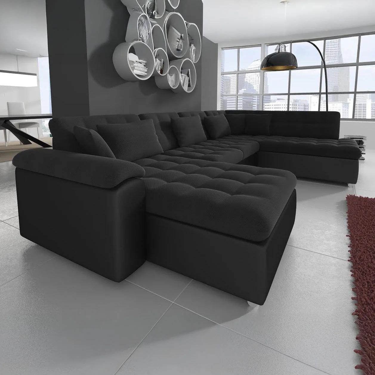 Nicoreta - Hoekbank 5-zits met chaise longue - Stof zwart - Links - Image 3