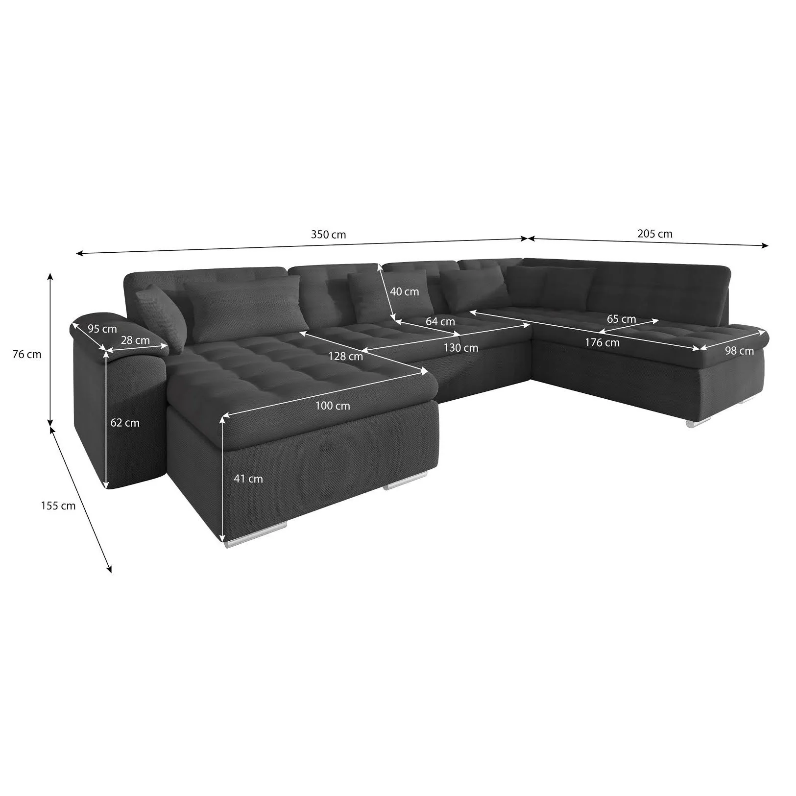 Nicoreta - Hoekbank 5-zits met chaise longue - Stof zwart - Links - Image 4