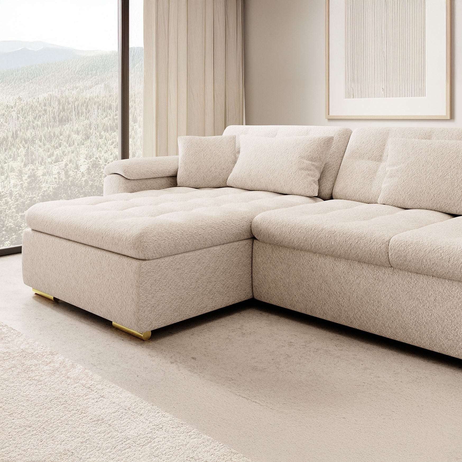 Nicoreta - Hoekbank 5-zits met chaise longue - Teddystof beige - Links - Image 3