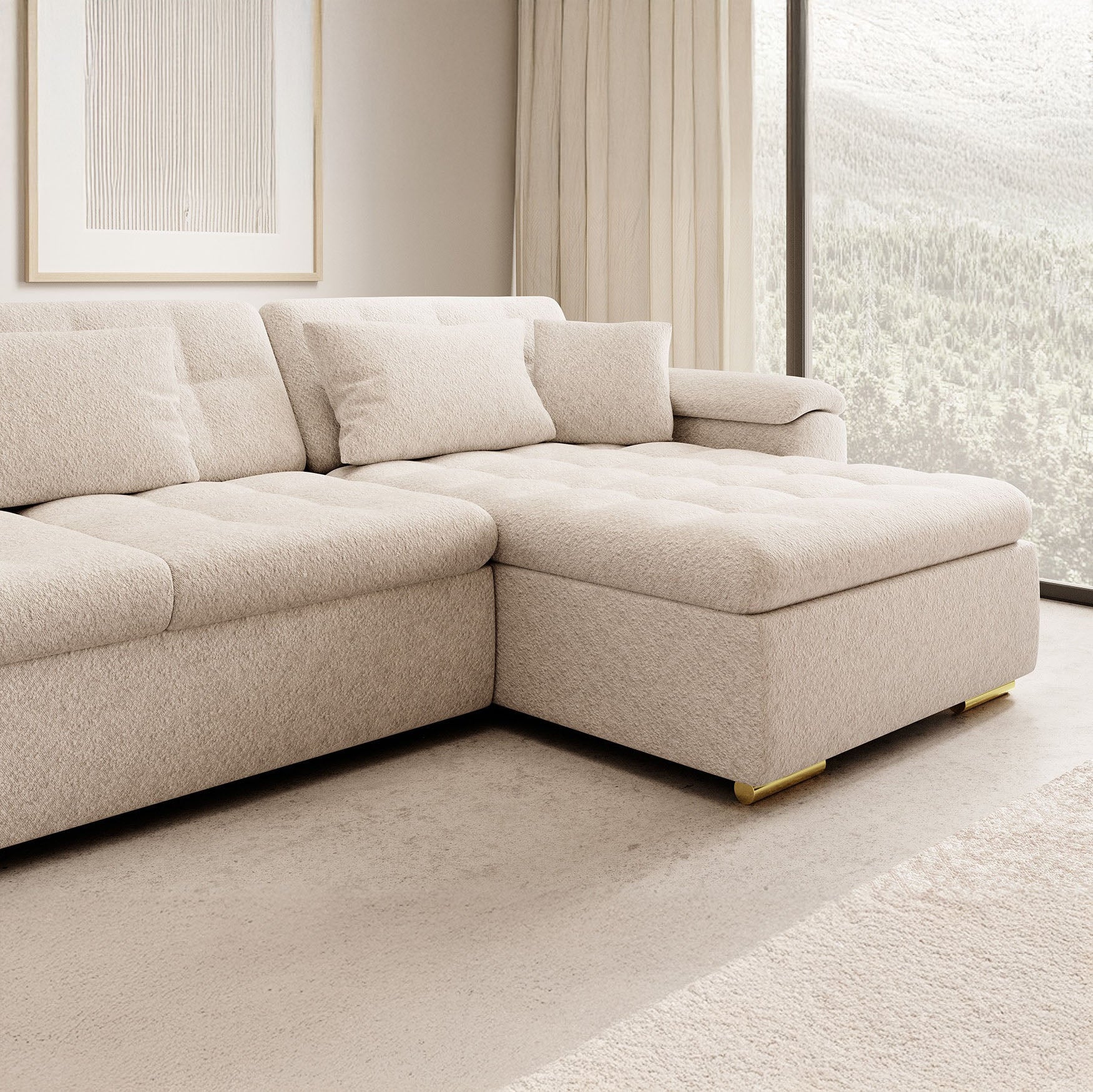 Nicoreta - Hoekbank 5-zits met chaise longue - Teddystof beige - Rechts - Image 3