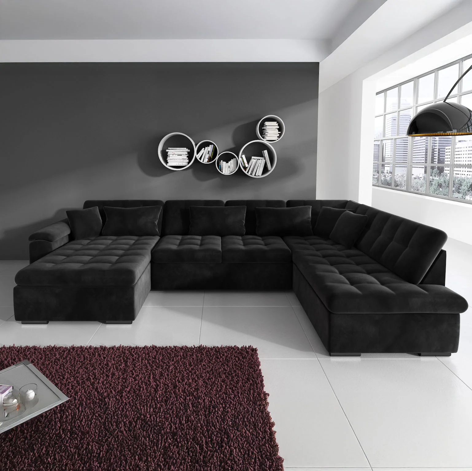 Nicoreta - Hoekbank 5-zits met chaise longue - Velvet zwart - Links - Image 2