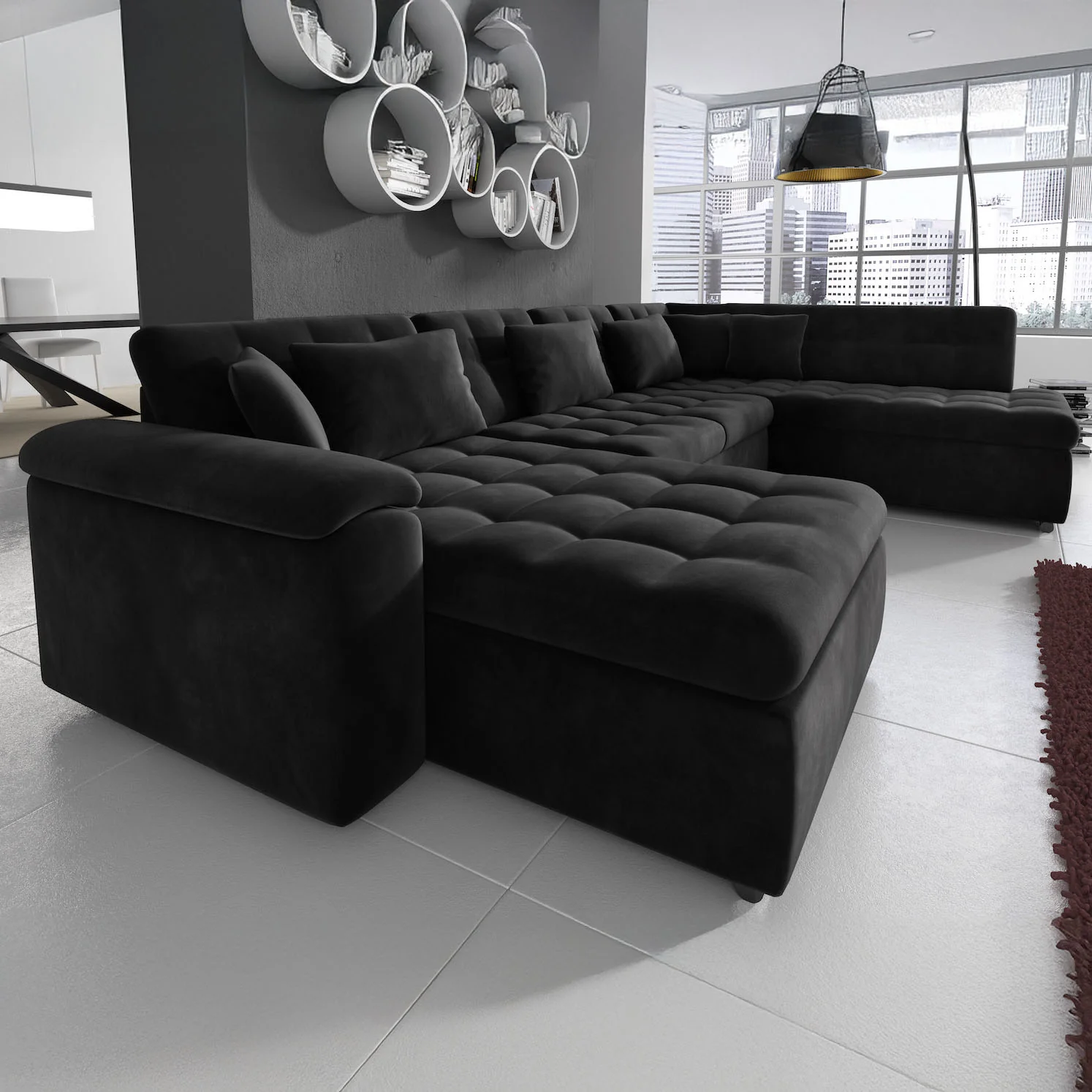 Nicoreta - Hoekbank 5-zits met chaise longue - Velvet zwart - Links - Image 3