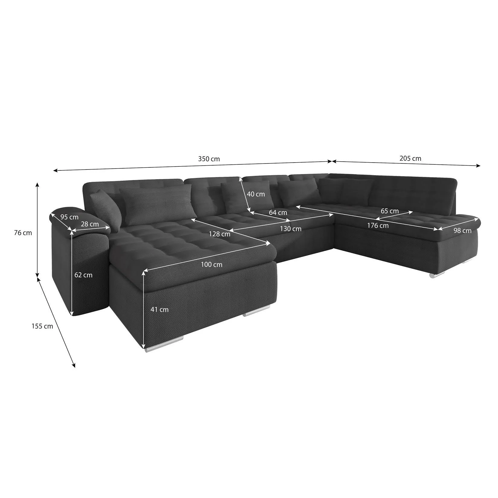 Nicoreta - Hoekbank 5-zits met chaise longue - Velvet zwart - Links - Image 4
