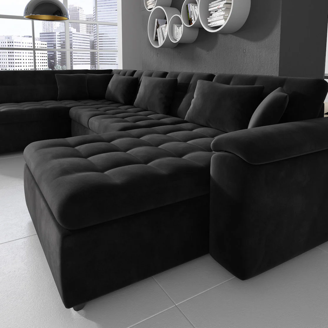 Nicoreta - Hoekbank 5-zits met chaise longue - Velvet zwart - Rechts - Image 3