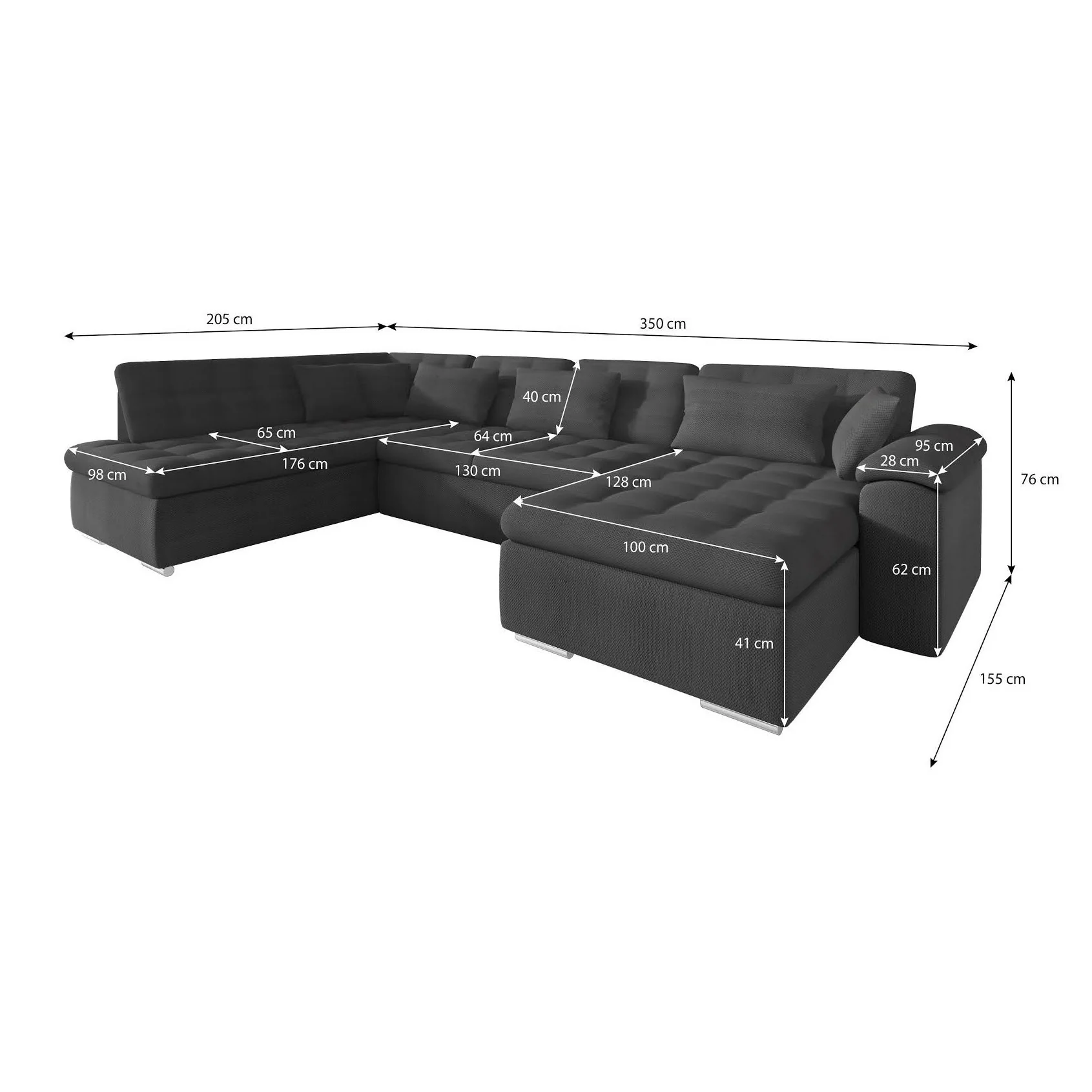 Nicoreta - Hoekbank 5-zits met chaise longue - Velvet zwart - Rechts - Image 4