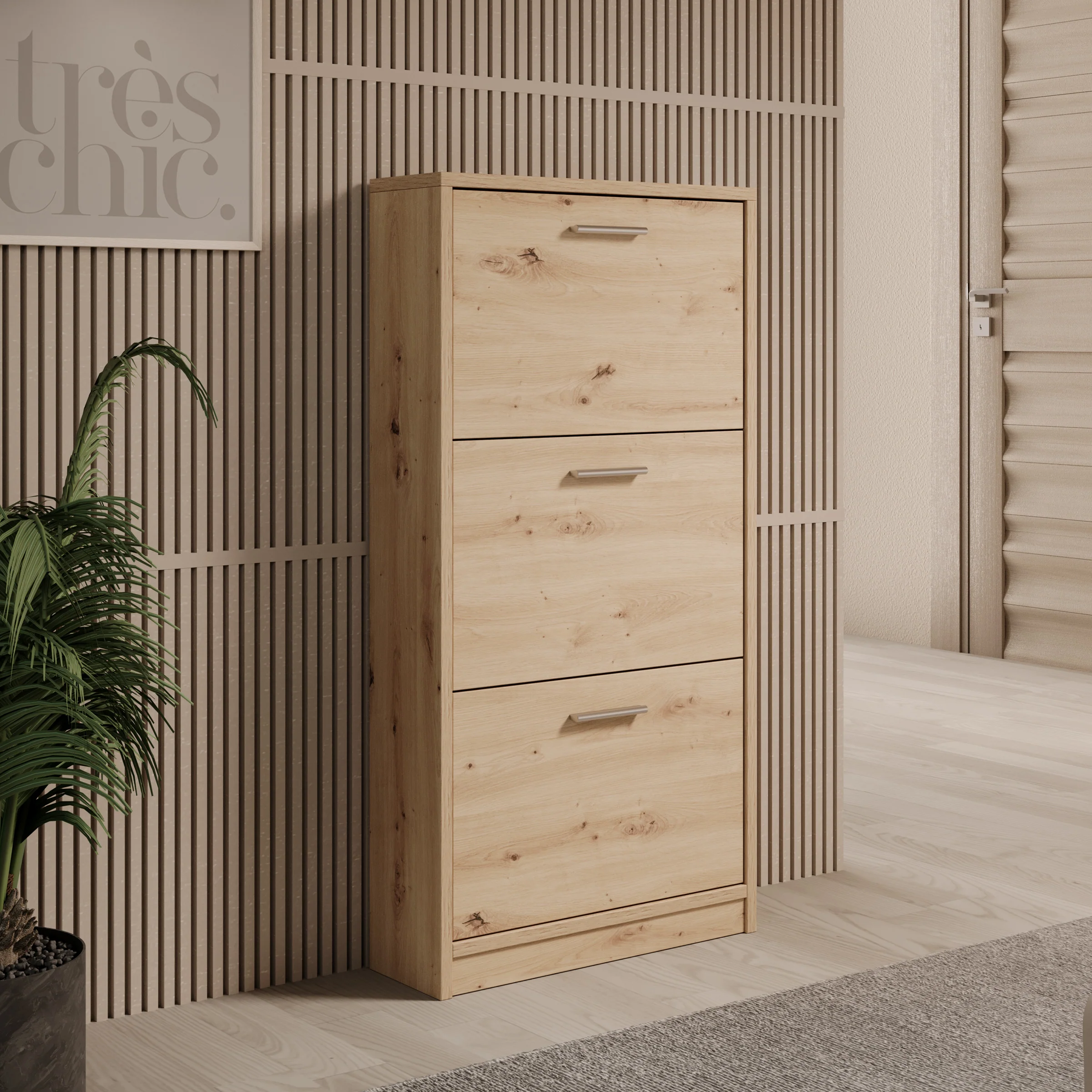 Nivik - Schoenenkast 3 vakken - Eikenpatroon - 58x20x116 cm