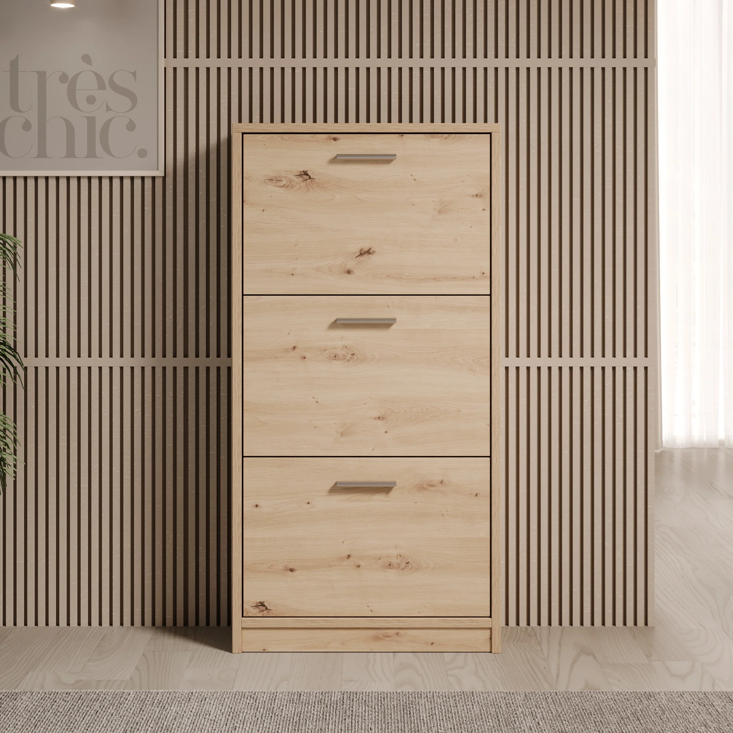 Nivik - Schoenenkast 3 vakken - Eikenpatroon - 58x20x116 cm - Image 3