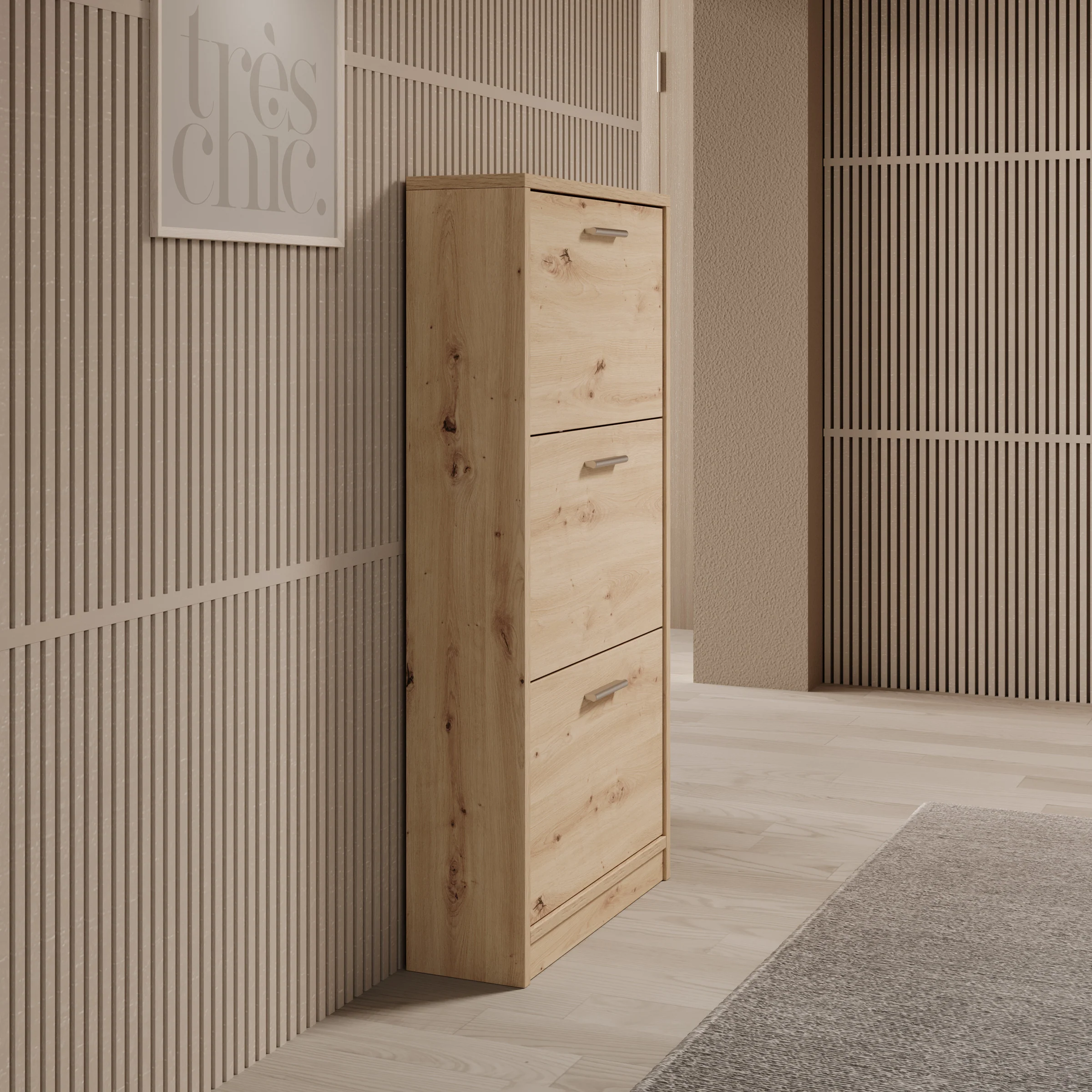 Nivik - Schoenenkast 3 vakken - Eikenpatroon - 58x20x116 cm - Image 4