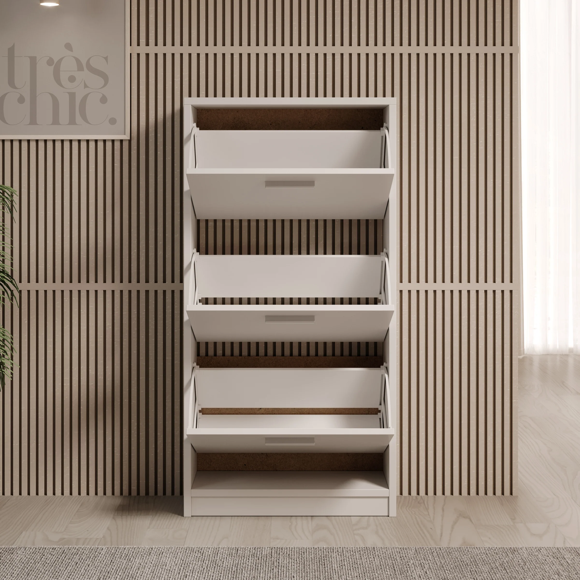 Nivik - Schoenenkast 3 vakken - Wit - 58x20x116 cm - Image 2
