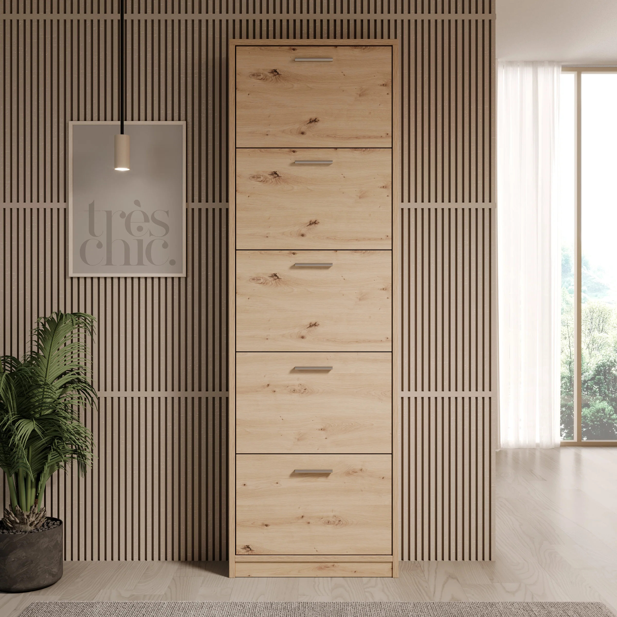 Nivik - Schoenenkast 5 vakken - Eikenpatroon - 58x20x186 cm - Image 3