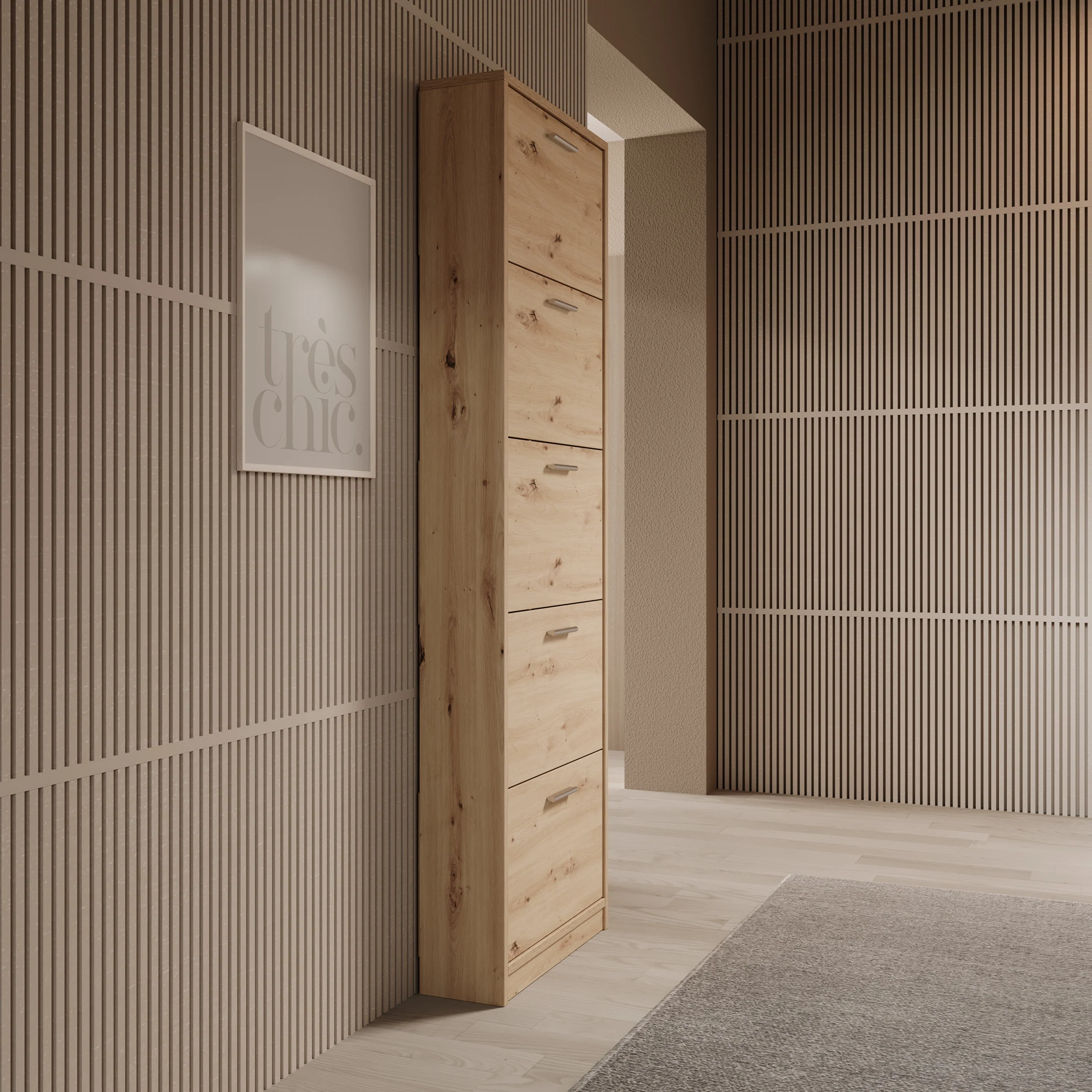 Nivik - Schoenenkast 5 vakken - Eikenpatroon - 58x20x186 cm - Image 4