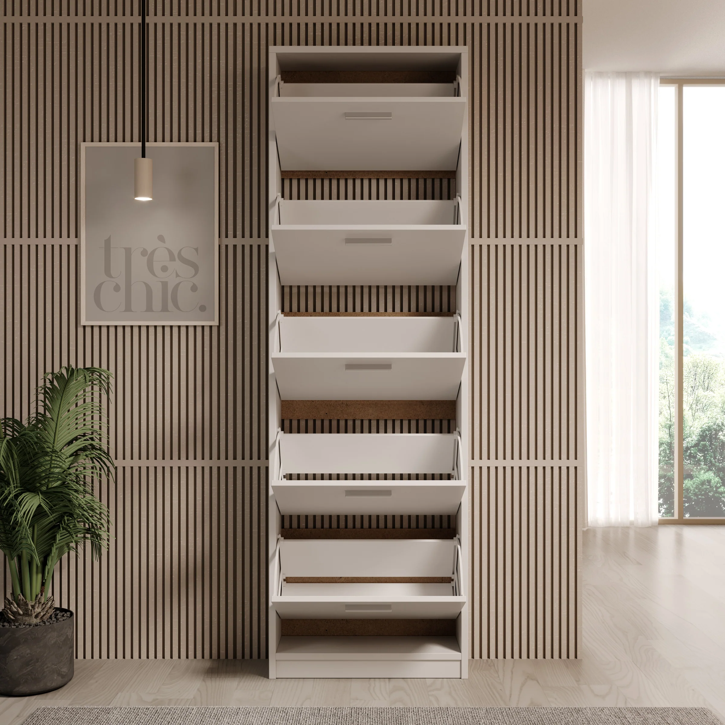 Nivik - Schoenenkast 5 vakken - Wit - 58x20x186 cm - Image 2