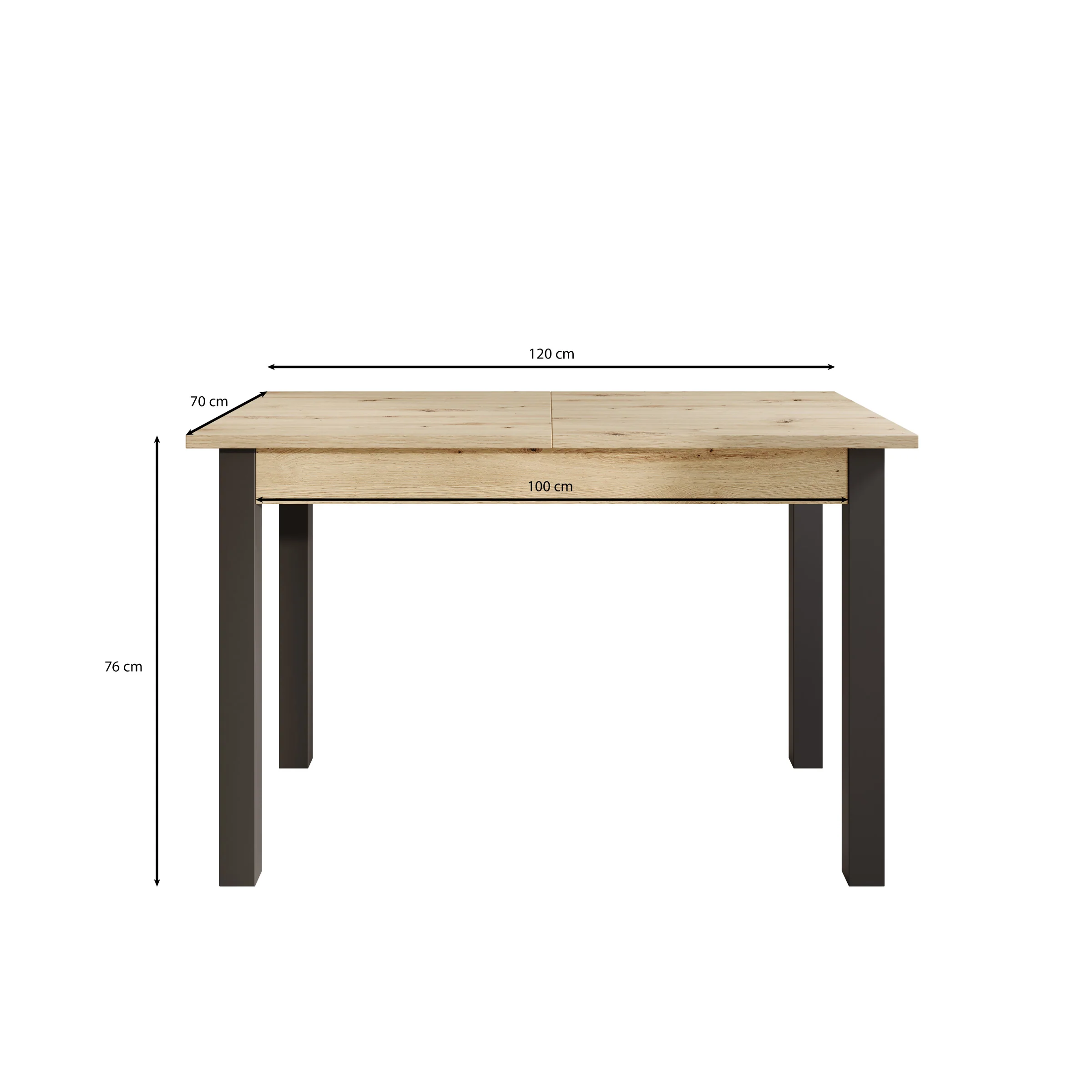 Noah - Eetkamertafel - Eiken/zwart - 120x70x76 cm - Image 7
