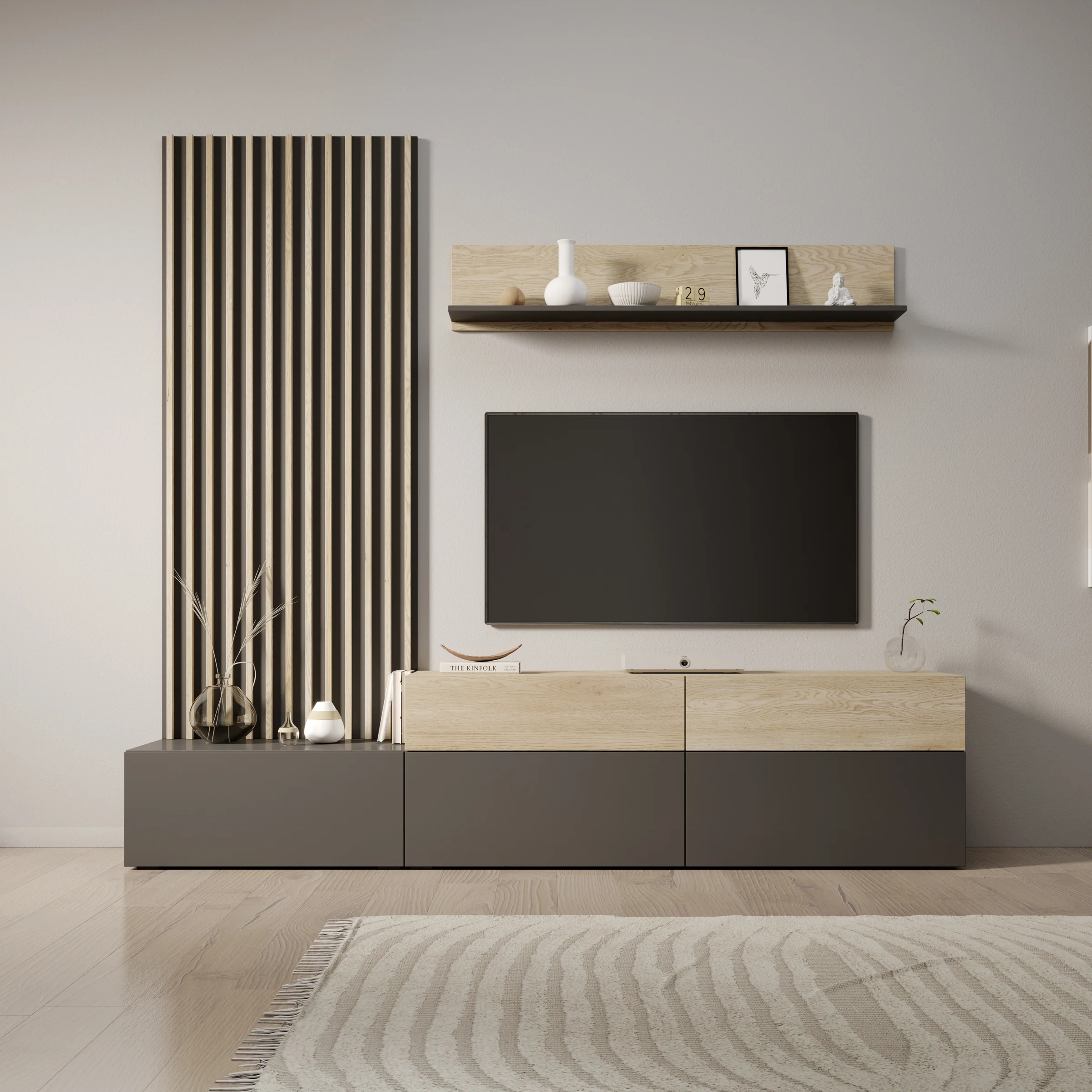 Nobu - Wandmeubel - Grijs/Eikenpatroon - 225x40x209 cm - Image 3