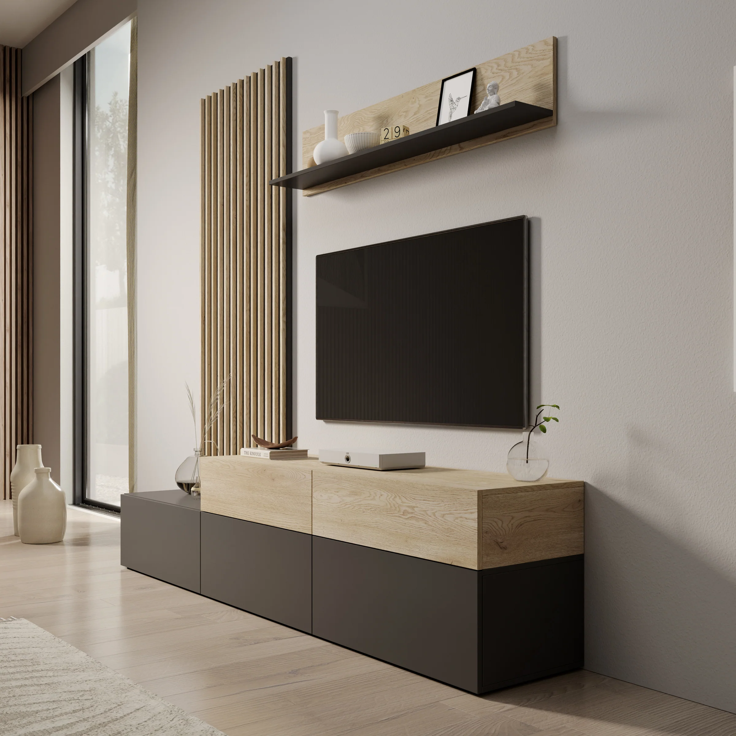 Nobu - Wandmeubel - Grijs/Eikenpatroon - 225x40x209 cm - Image 4