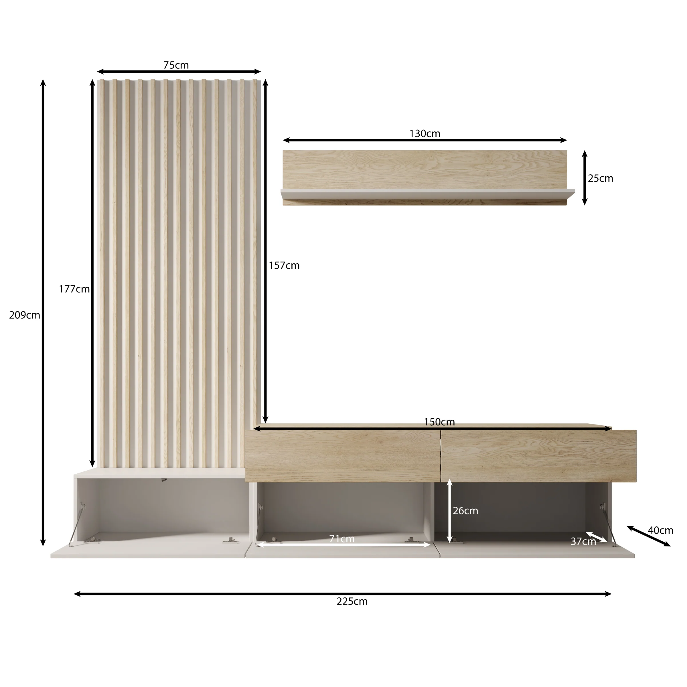 Nobu - Wandmeubel - Grijs/Eikenpatroon - 225x40x209 cm - Image 6