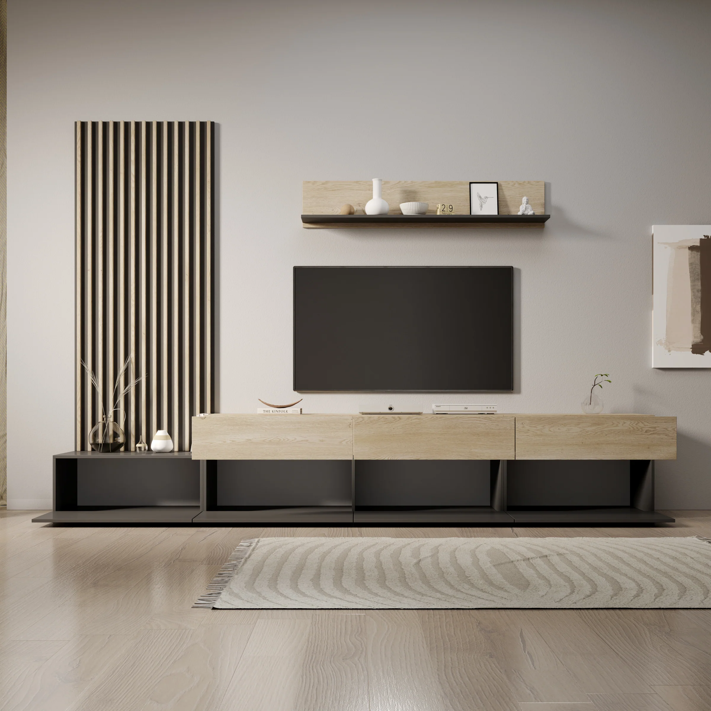 Nobu - Wandmeubel - Grijs/Eikenpatroon - 300x40x209 cm - Image 2
