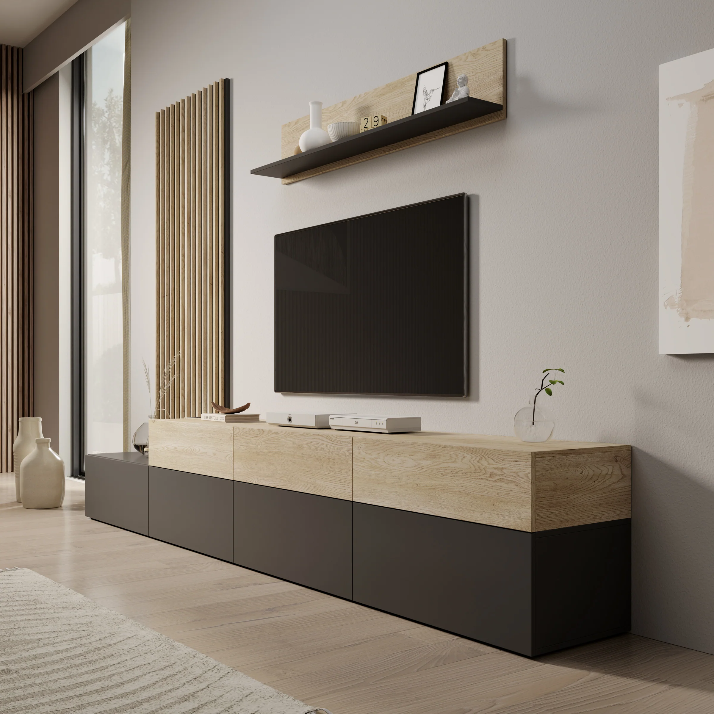 Nobu - Wandmeubel - Grijs/Eikenpatroon - 300x40x209 cm - Image 4