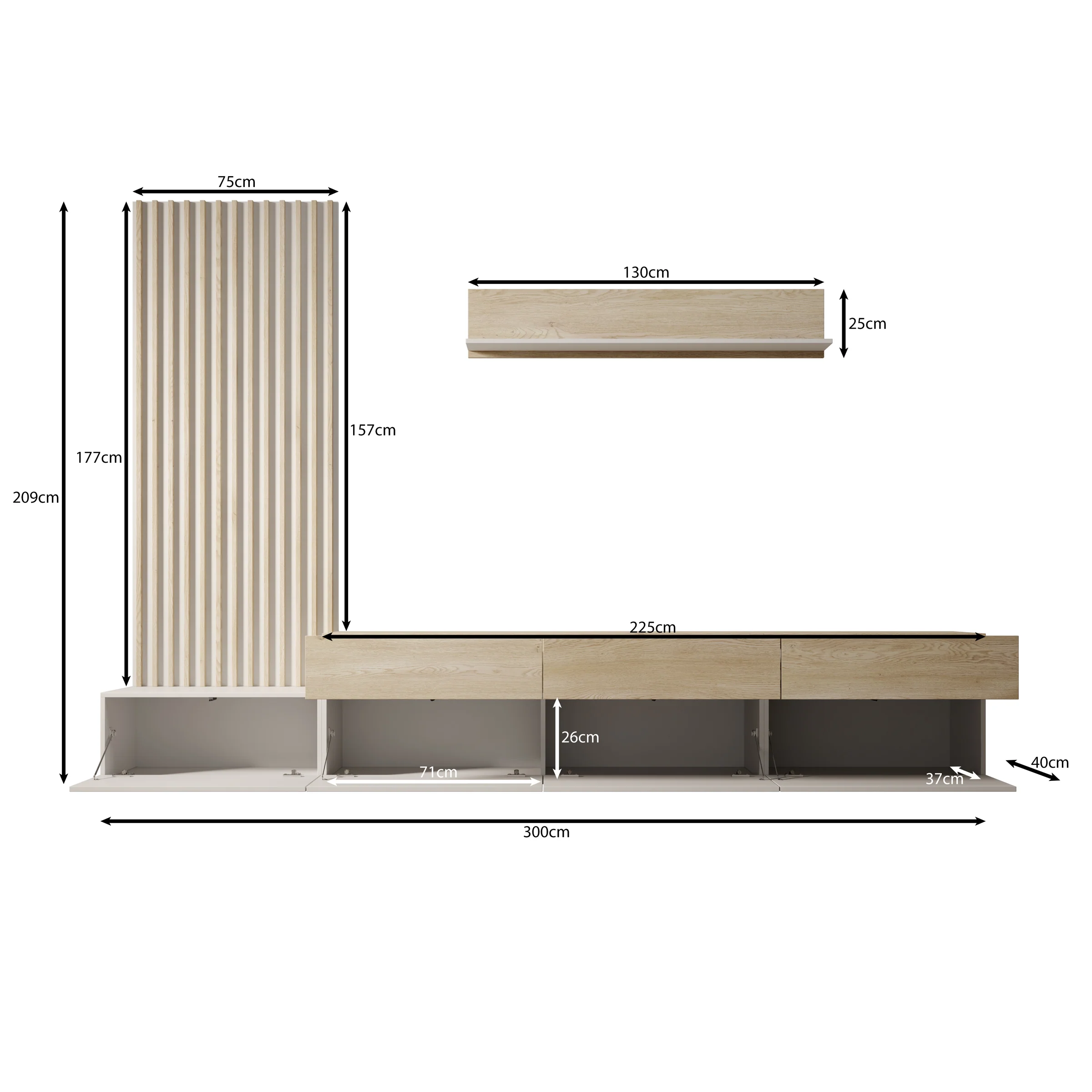 Nobu - Wandmeubel - Grijs/Eikenpatroon - 300x40x209 cm - Image 6
