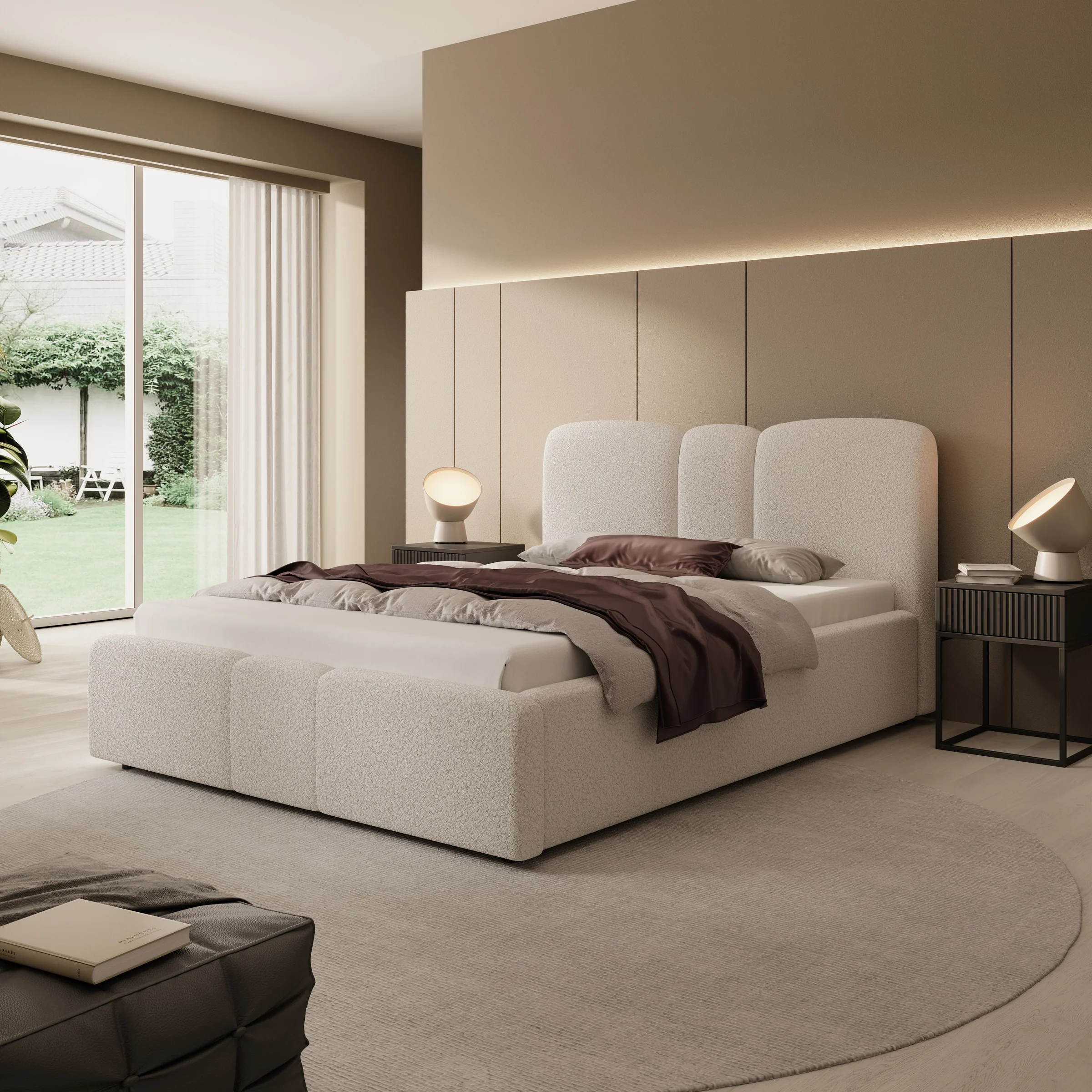 Northwell - Tweepersoonsbed met opbergruimte - Teddystof beige - 140x200 cm