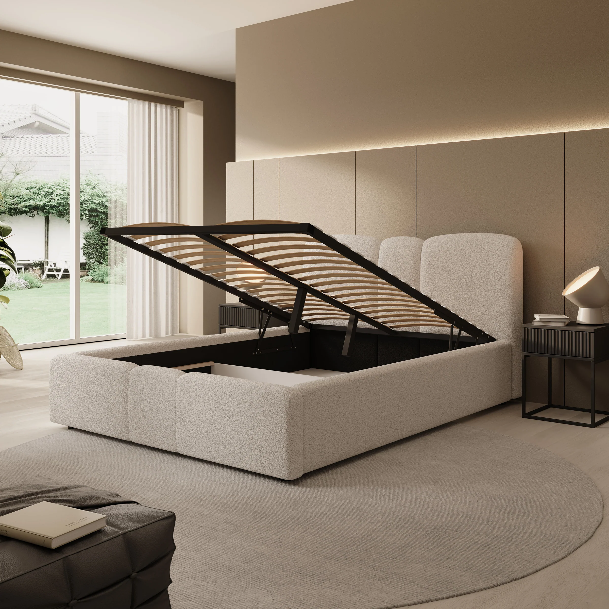 Northwell - Tweepersoonsbed met opbergruimte - Teddystof beige - 140x200 cm - Image 2