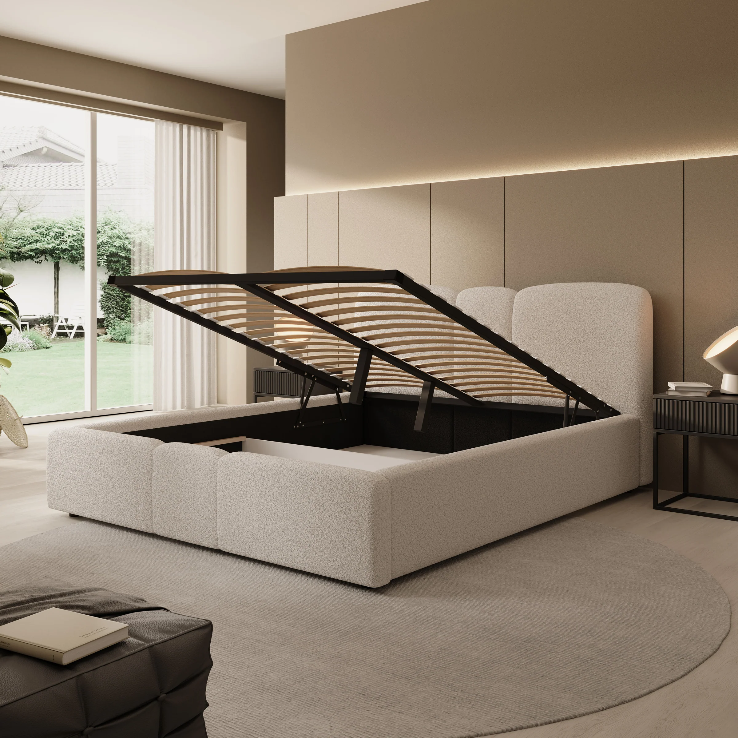 Northwell - Tweepersoonsbed met opbergruimte - Teddystof beige - 160x200 cm - Image 2