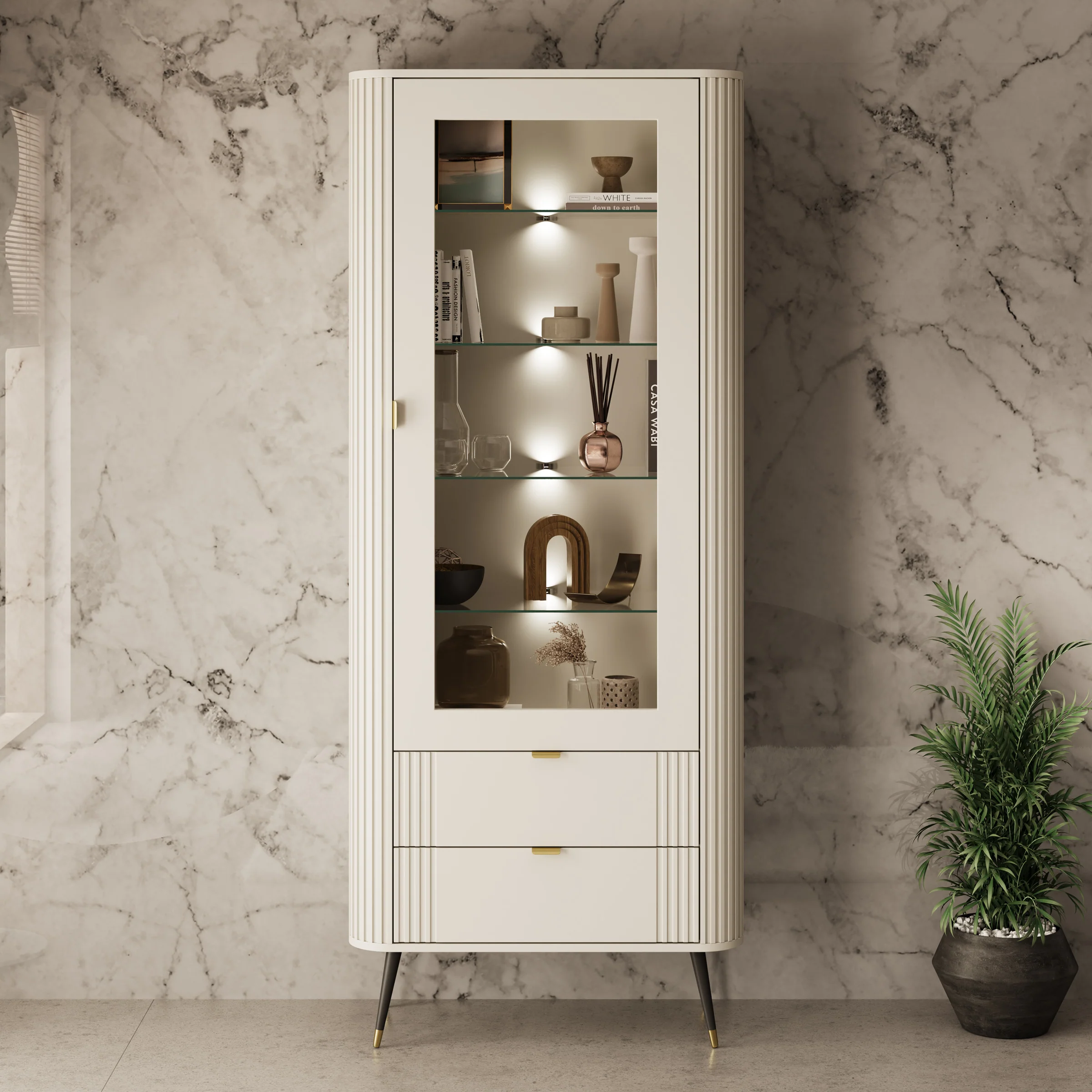 Oahu - Vitrinekast - Beige - 78x40x192 cm - Image 3