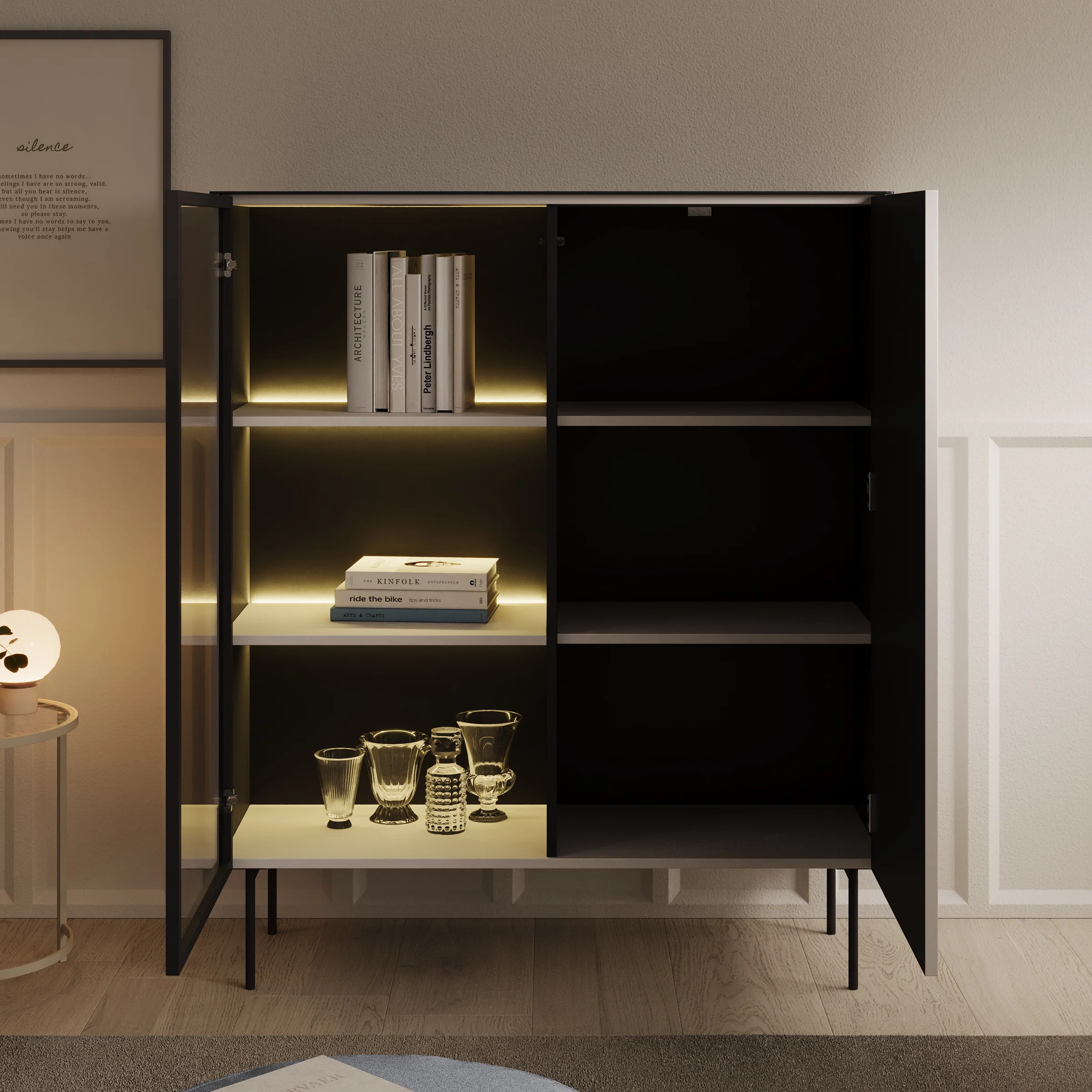 Okari - Vitrinekast - Beige - 107x39x127 cm - Image 2