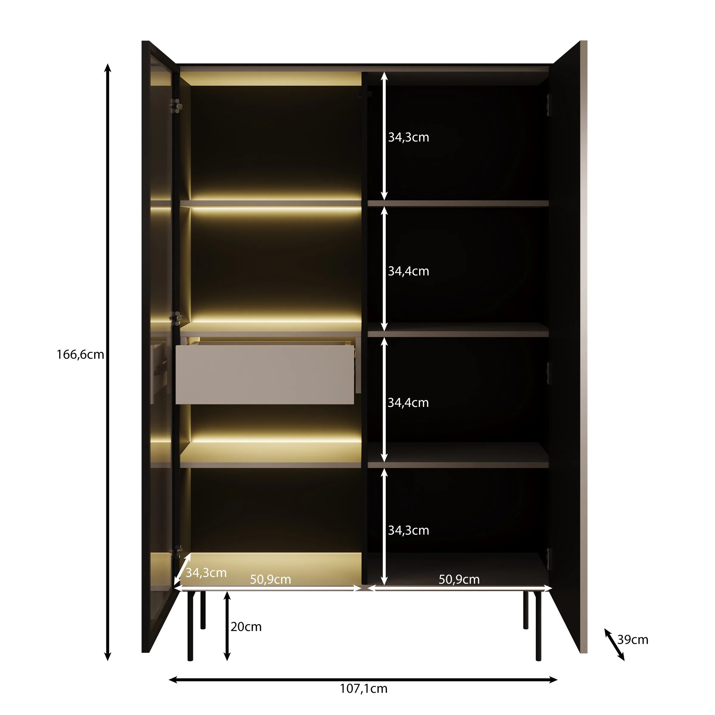 Okari - Vitrinekast - Beige - 107x39x167 cm - Image 5