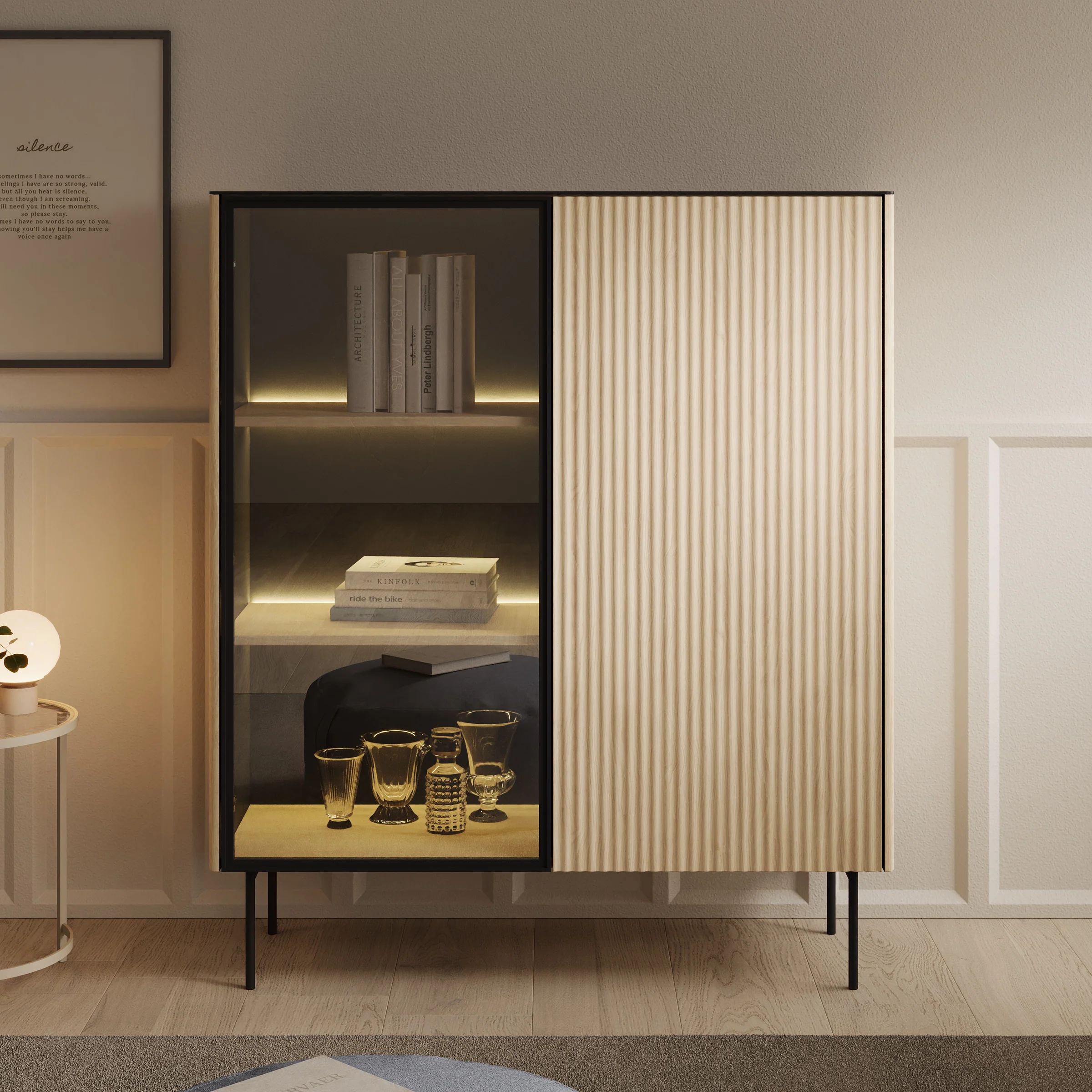 Okari - Vitrinekast - Eikenpatroon - 107x39x127 cm - Image 3