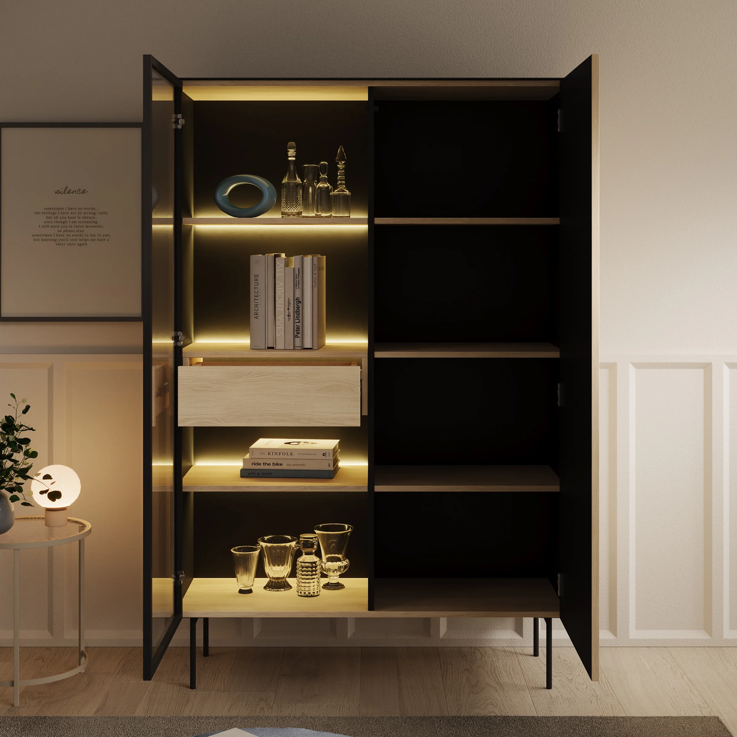Okari - Vitrinekast - Eikenpatroon - 107x39x167 cm - Image 2