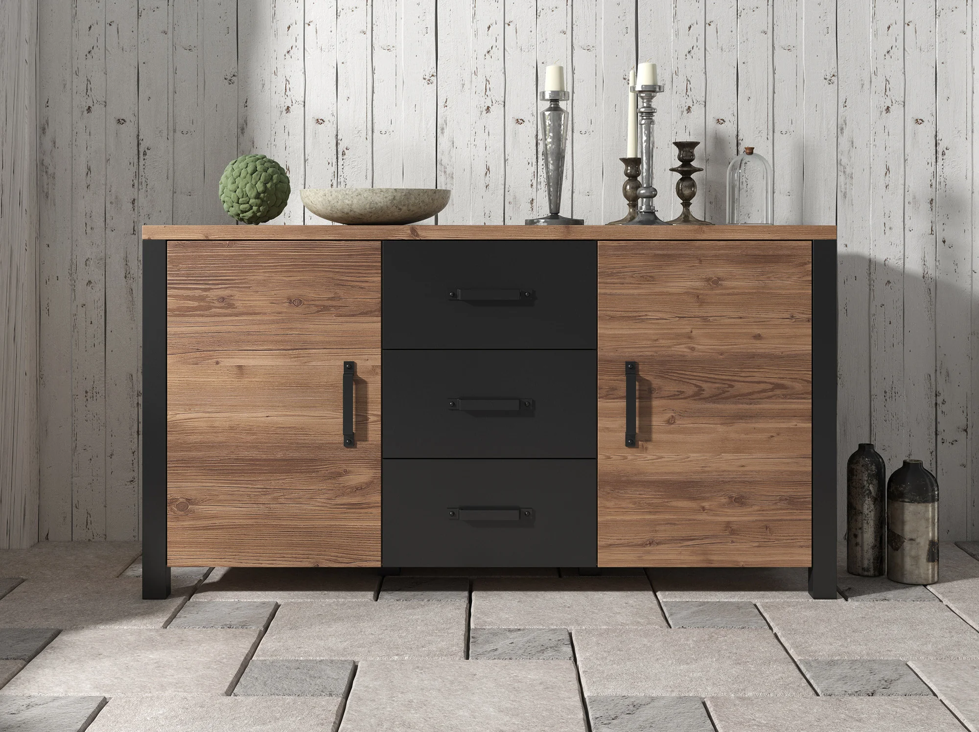 Olivia - Dressoir - Zwart/eiken - 147x43x79 cm - Image 2