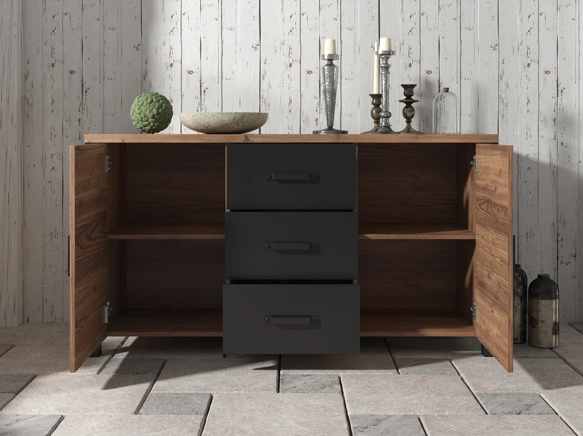 Olivia - Dressoir - Zwart/eiken - 147x43x79 cm - Image 3