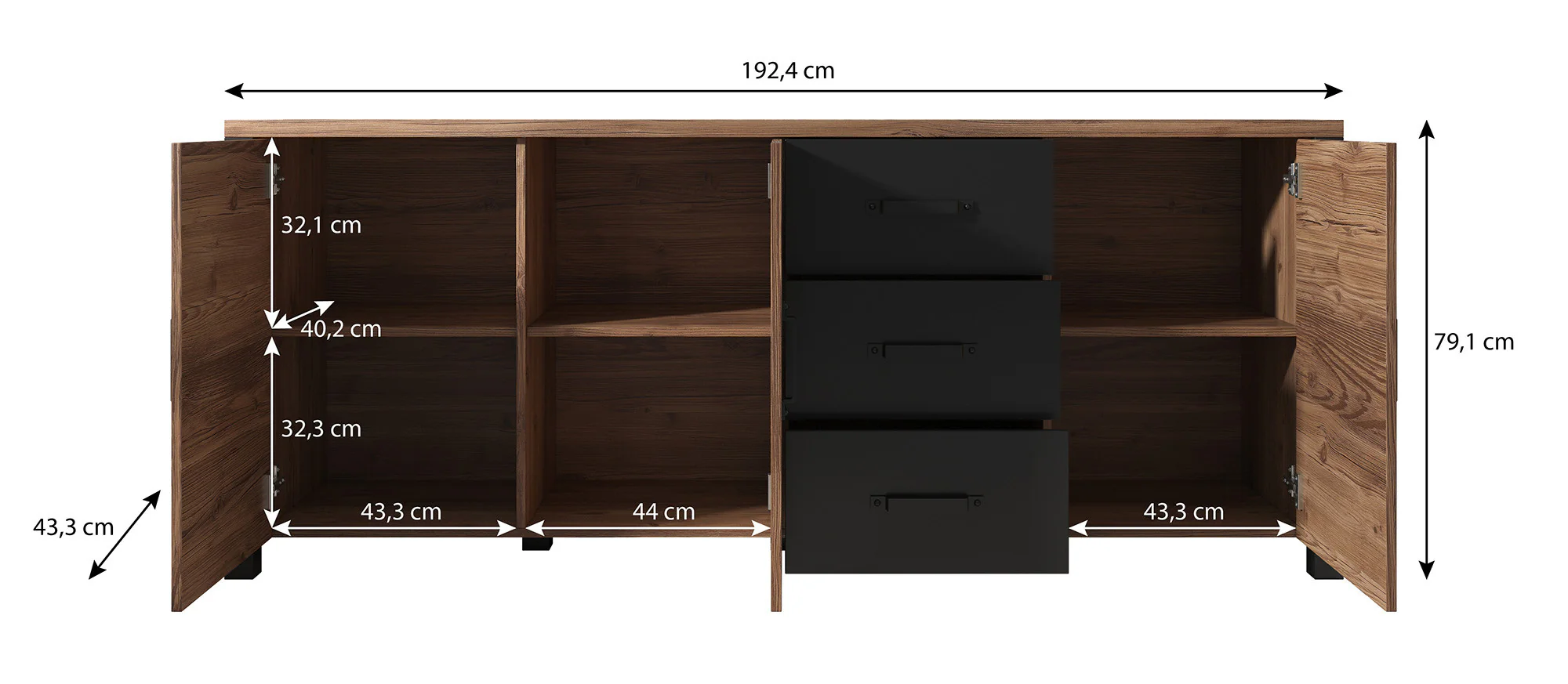 Olivia - Dressoir - Zwart/eiken - 192x43x79 cm - Image 5