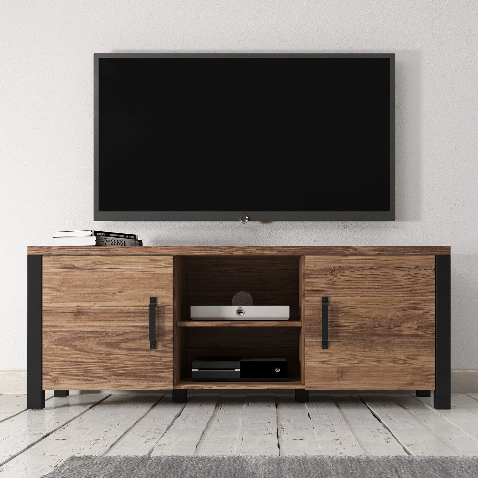 Olivia - TV-Meubel met 2 deuren - Eiken/zwart - 147 cm - Image 3