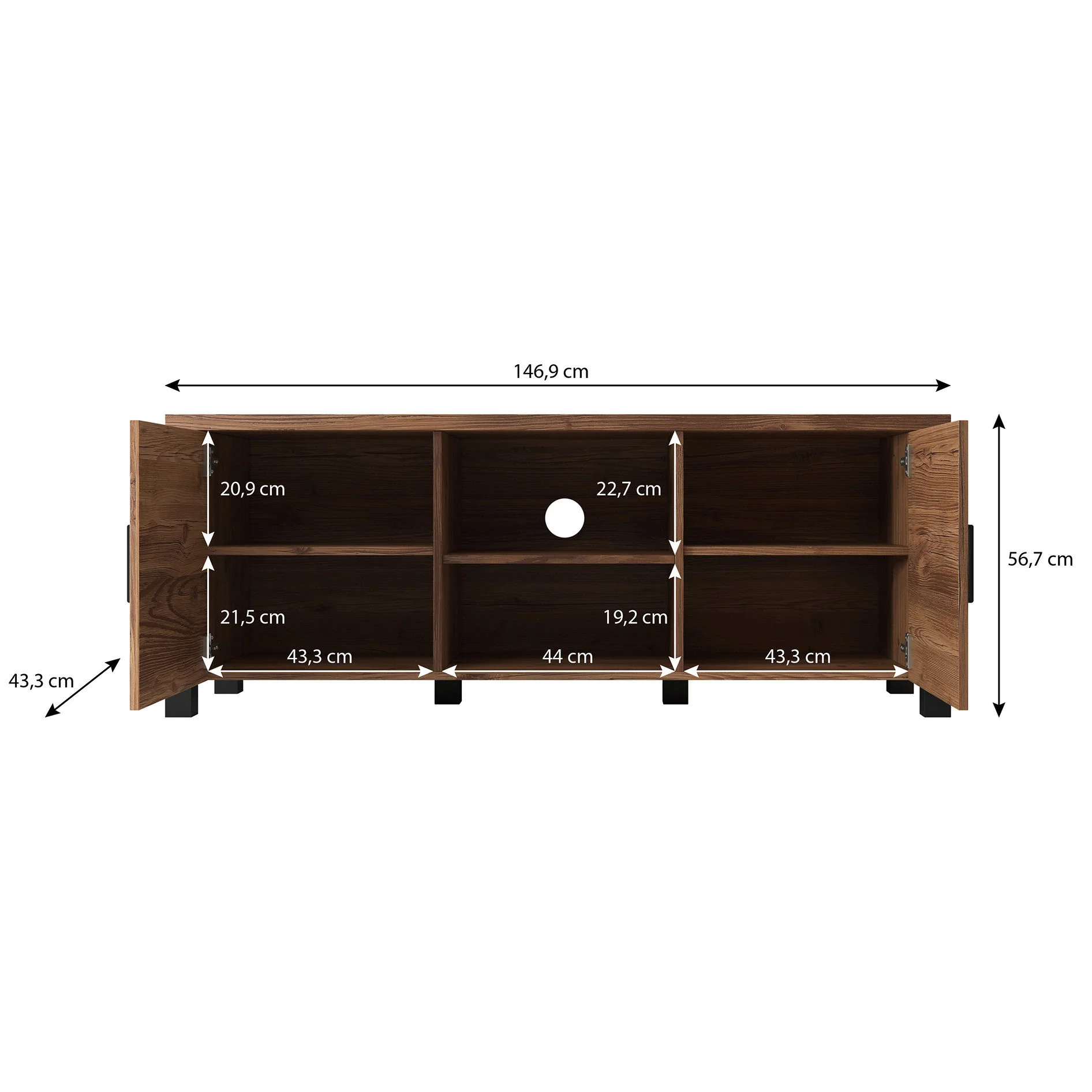 Olivia - TV-Meubel met 2 deuren - Eiken/zwart - 147 cm - Image 5