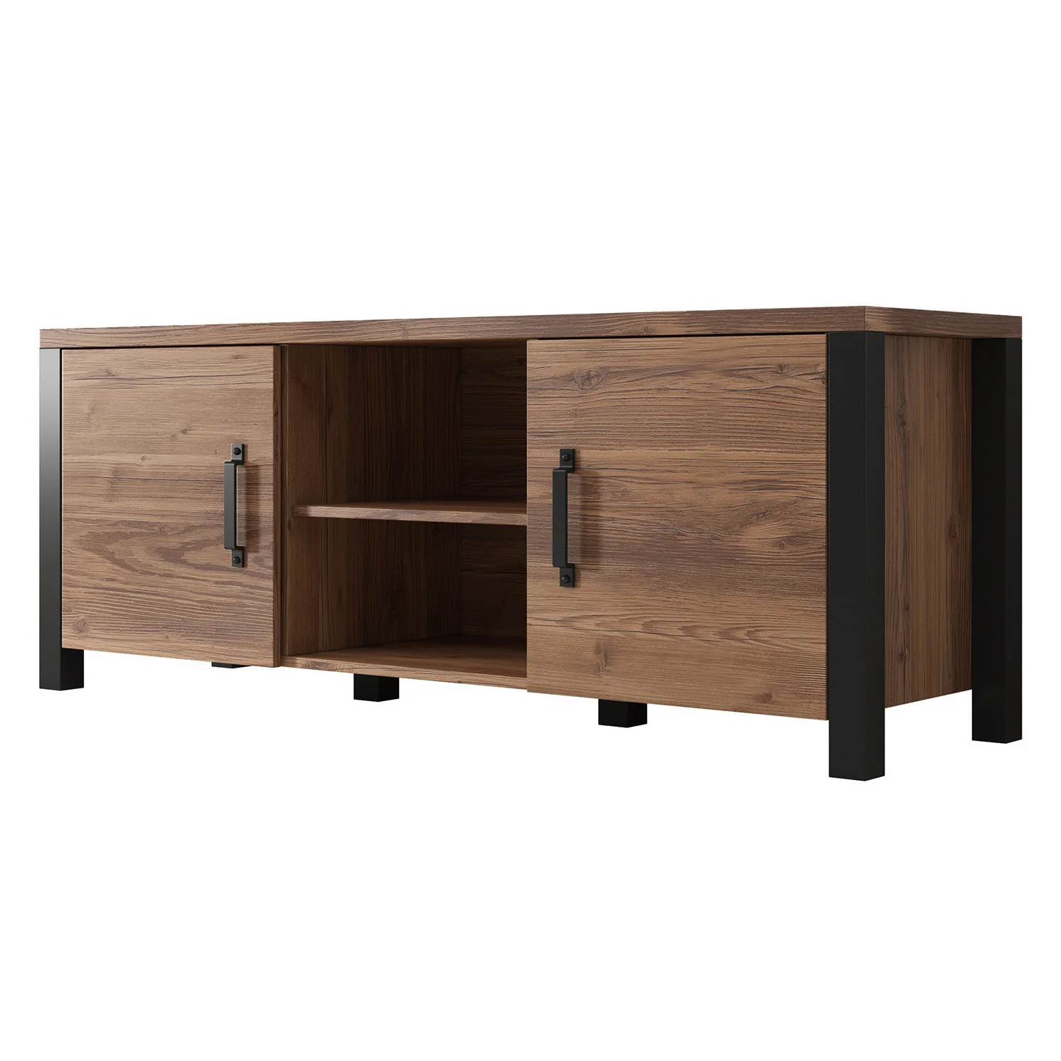 Olivia - TV-Meubel met 2 deuren - Eiken/zwart - 147 cm - Image 6