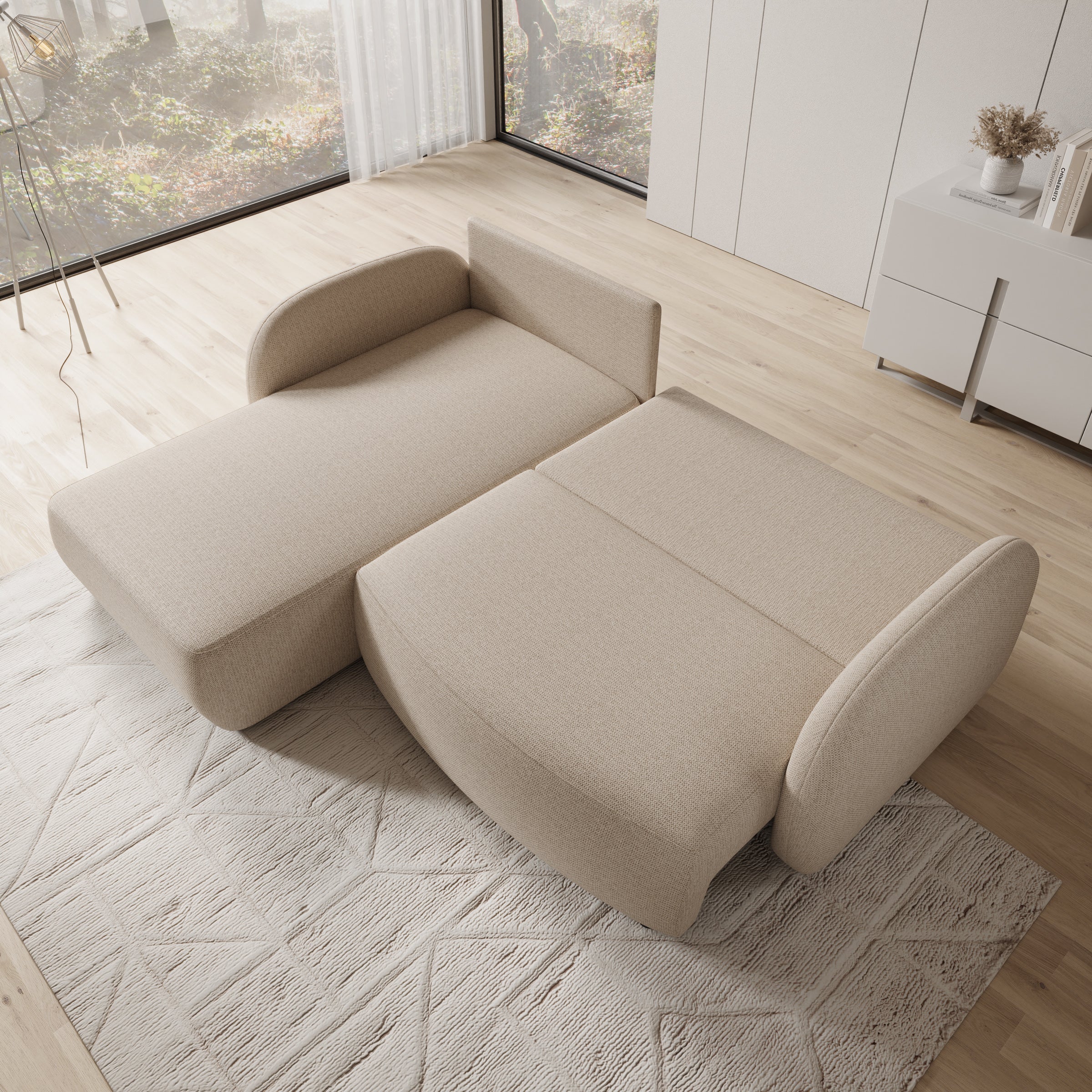 Ometa - Hoekbank 3-zits met slaapfunctie - Stof beige - Image 2