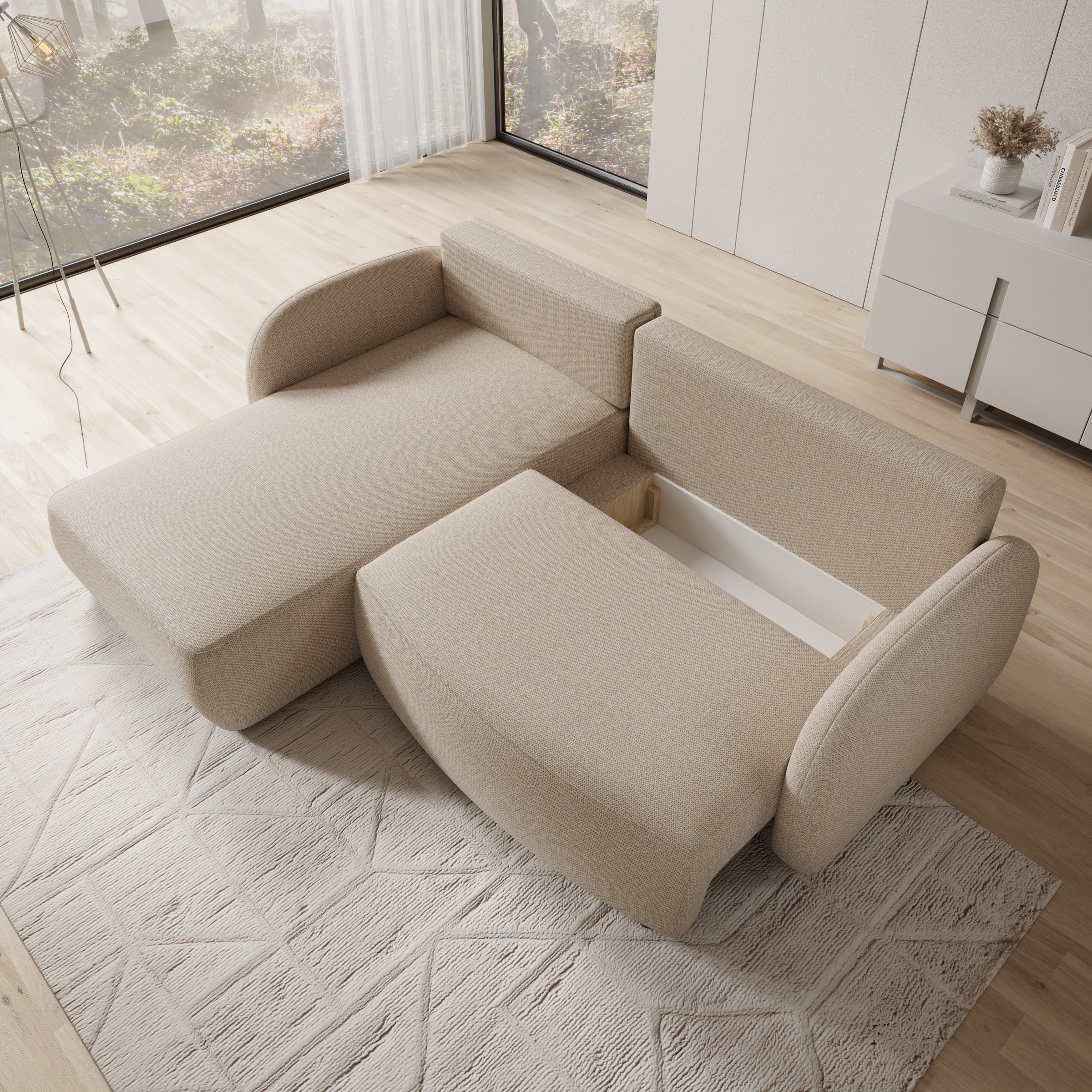 Ometa - Hoekbank 3-zits met slaapfunctie - Stof beige - Image 3