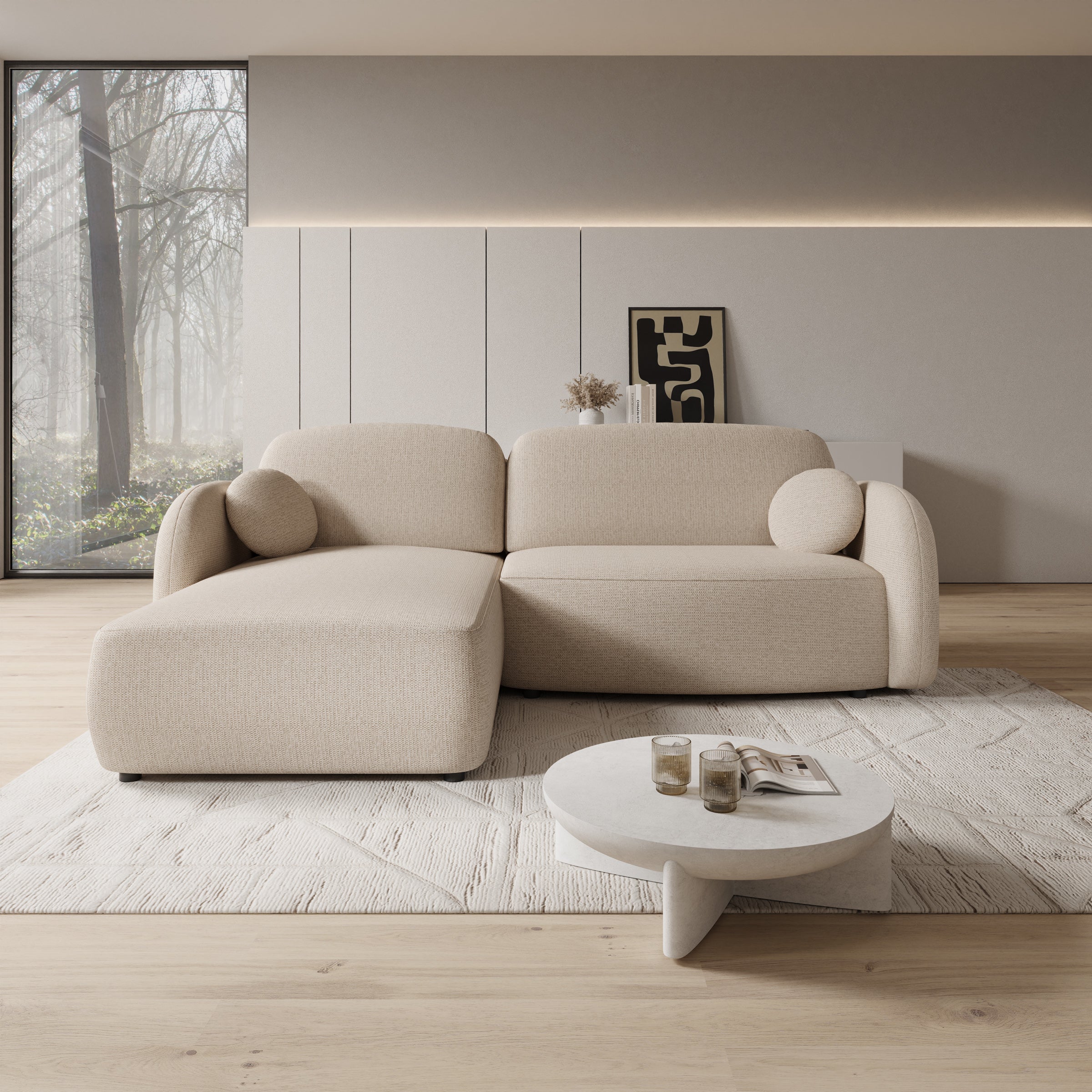 Ometa - Hoekbank 3-zits met slaapfunctie - Stof beige - Image 4