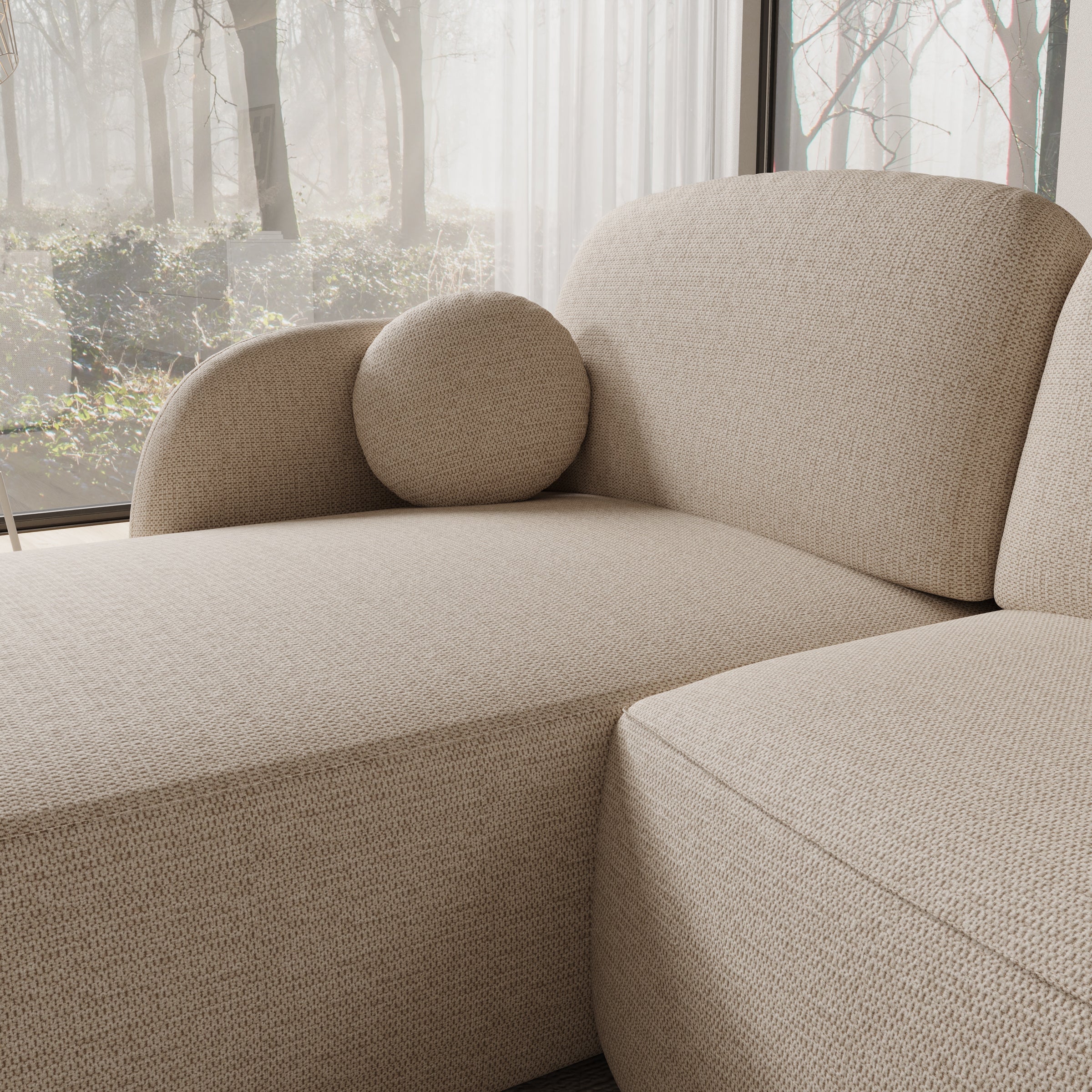 Ometa - Hoekbank 3-zits met slaapfunctie - Stof beige - Image 5