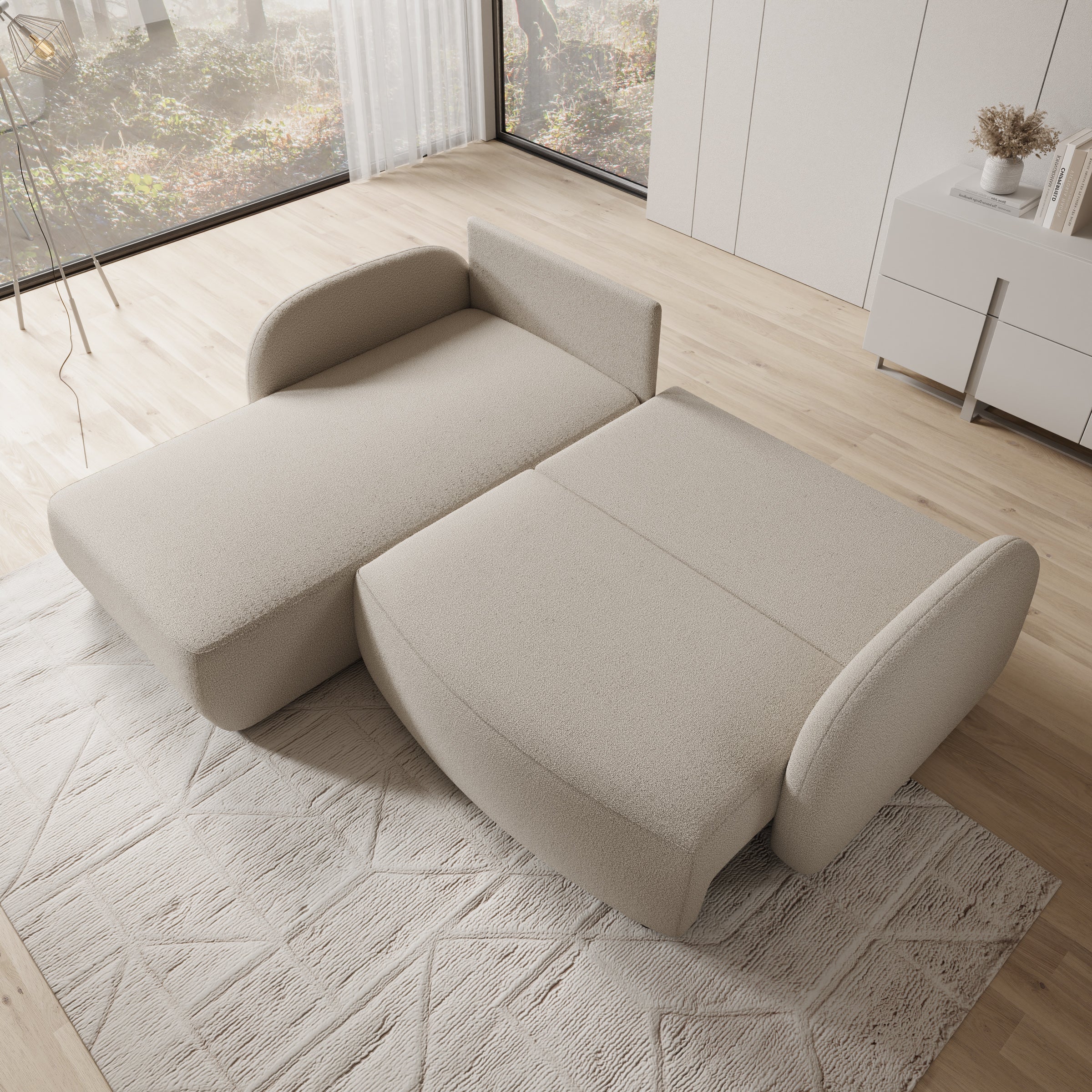 Ometa - Hoekbank 3-zits met slaapfunctie - Teddystof beige - Image 2