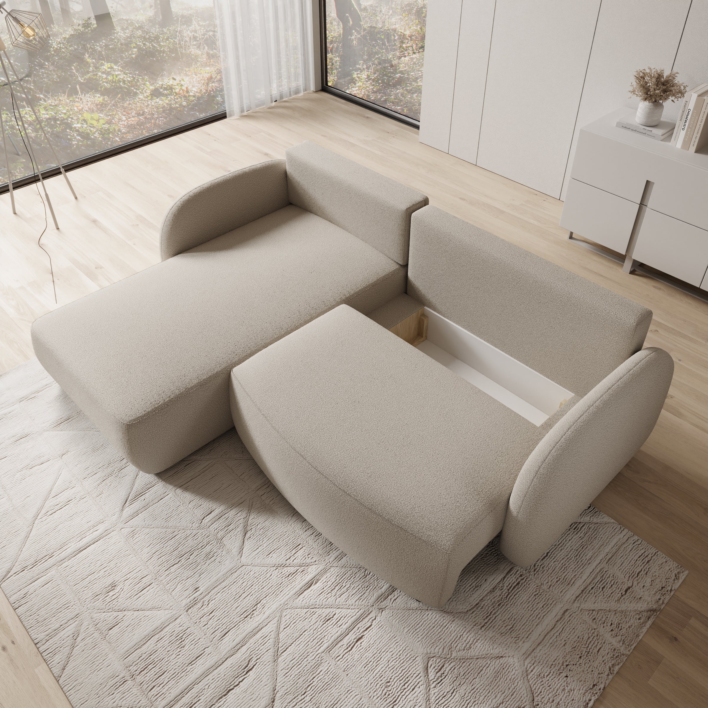 Ometa - Hoekbank 3-zits met slaapfunctie - Teddystof beige - Image 3