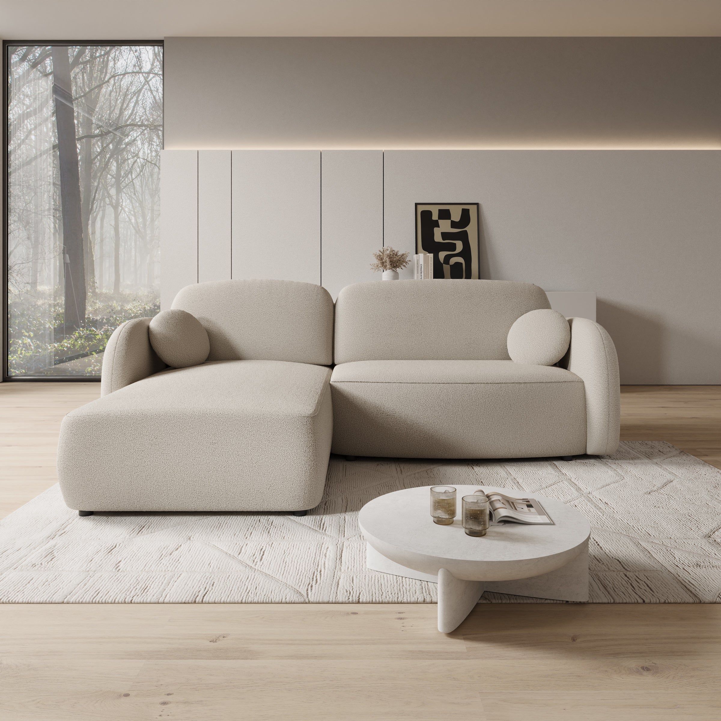 Ometa - Hoekbank 3-zits met slaapfunctie - Teddystof beige - Image 4