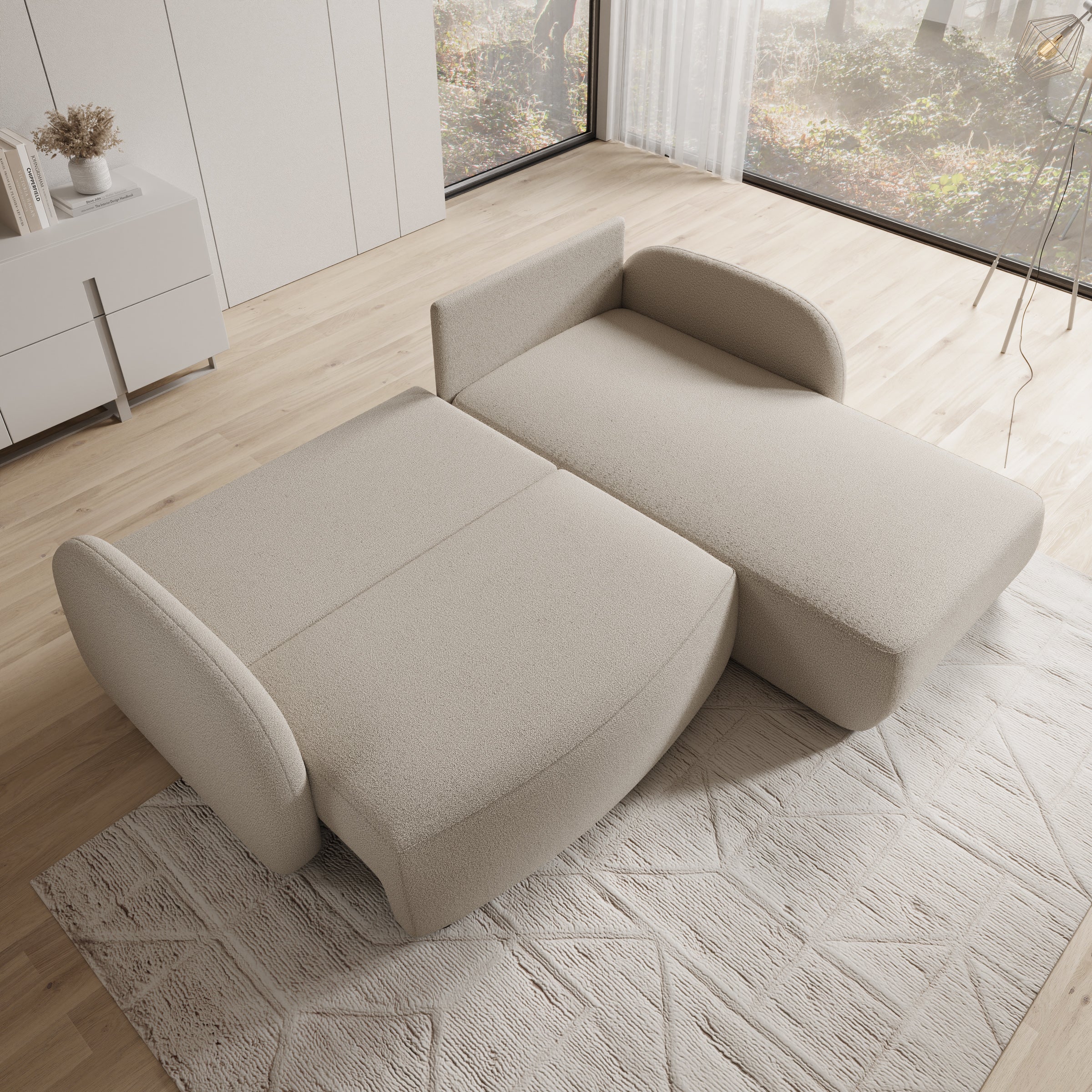 Ometa - Hoekbank 3-zits met slaapfunctie - Teddystof beige - Image 2
