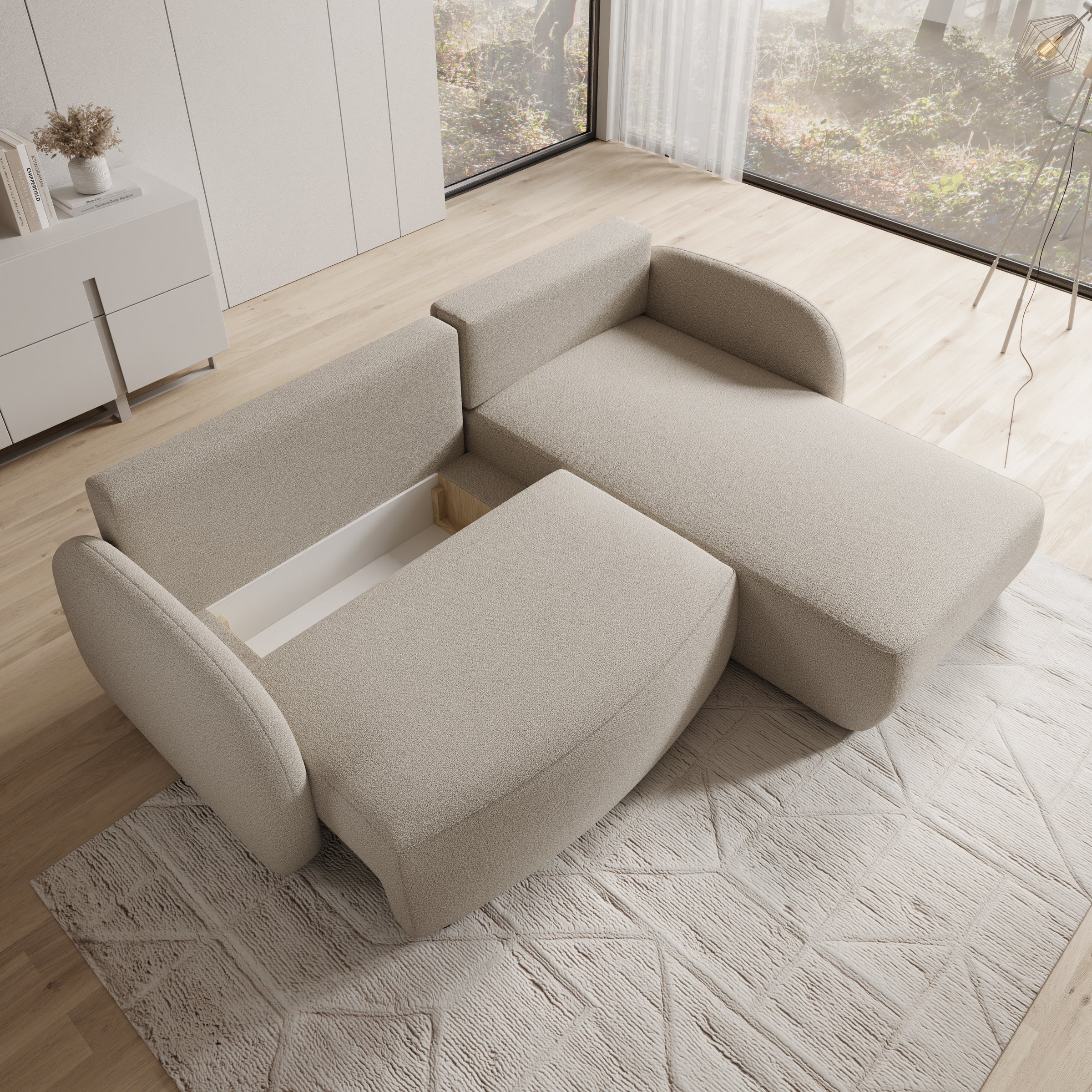 Ometa - Hoekbank 3-zits met slaapfunctie - Teddystof beige - Image 3