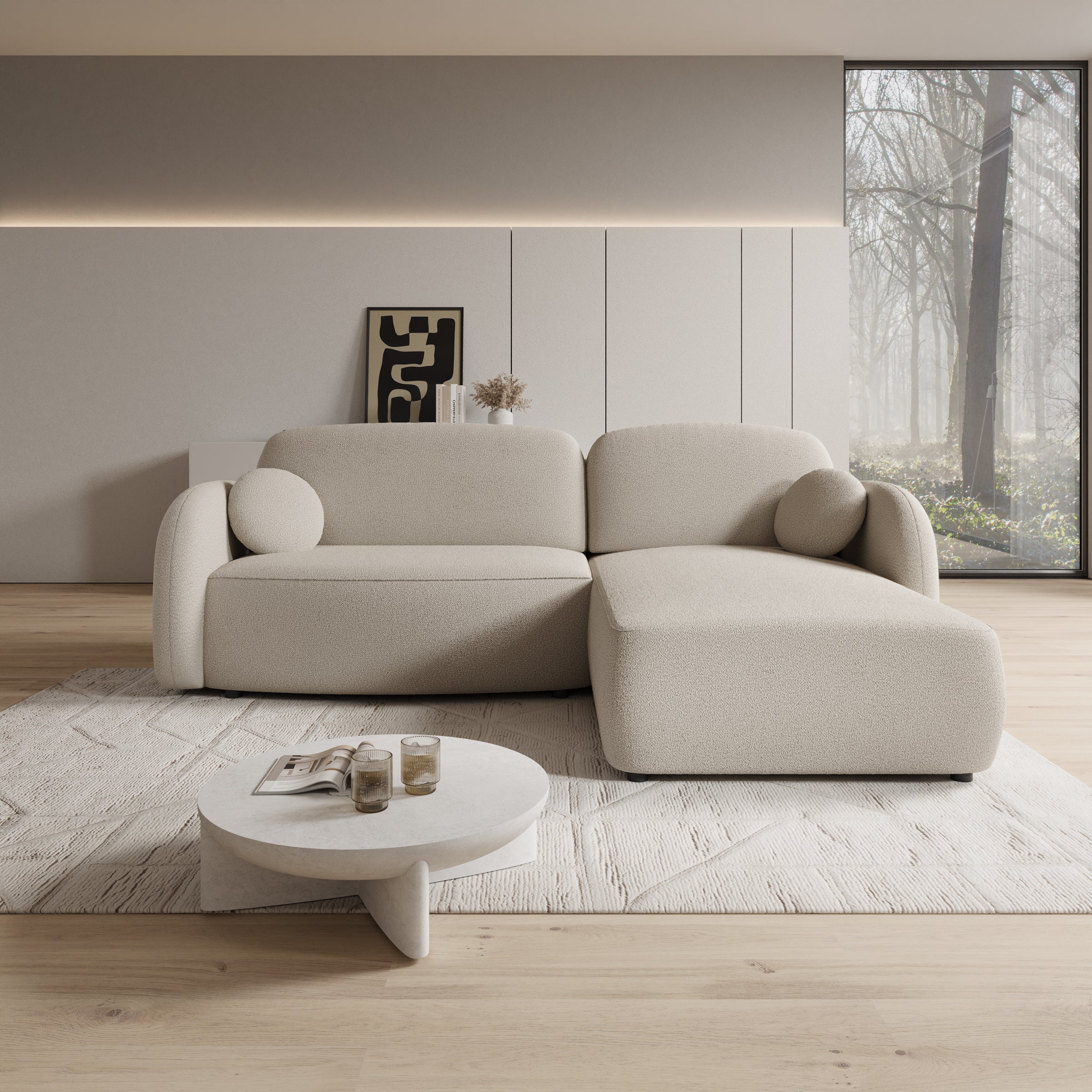 Ometa - Hoekbank 3-zits met slaapfunctie - Teddystof beige - Image 4