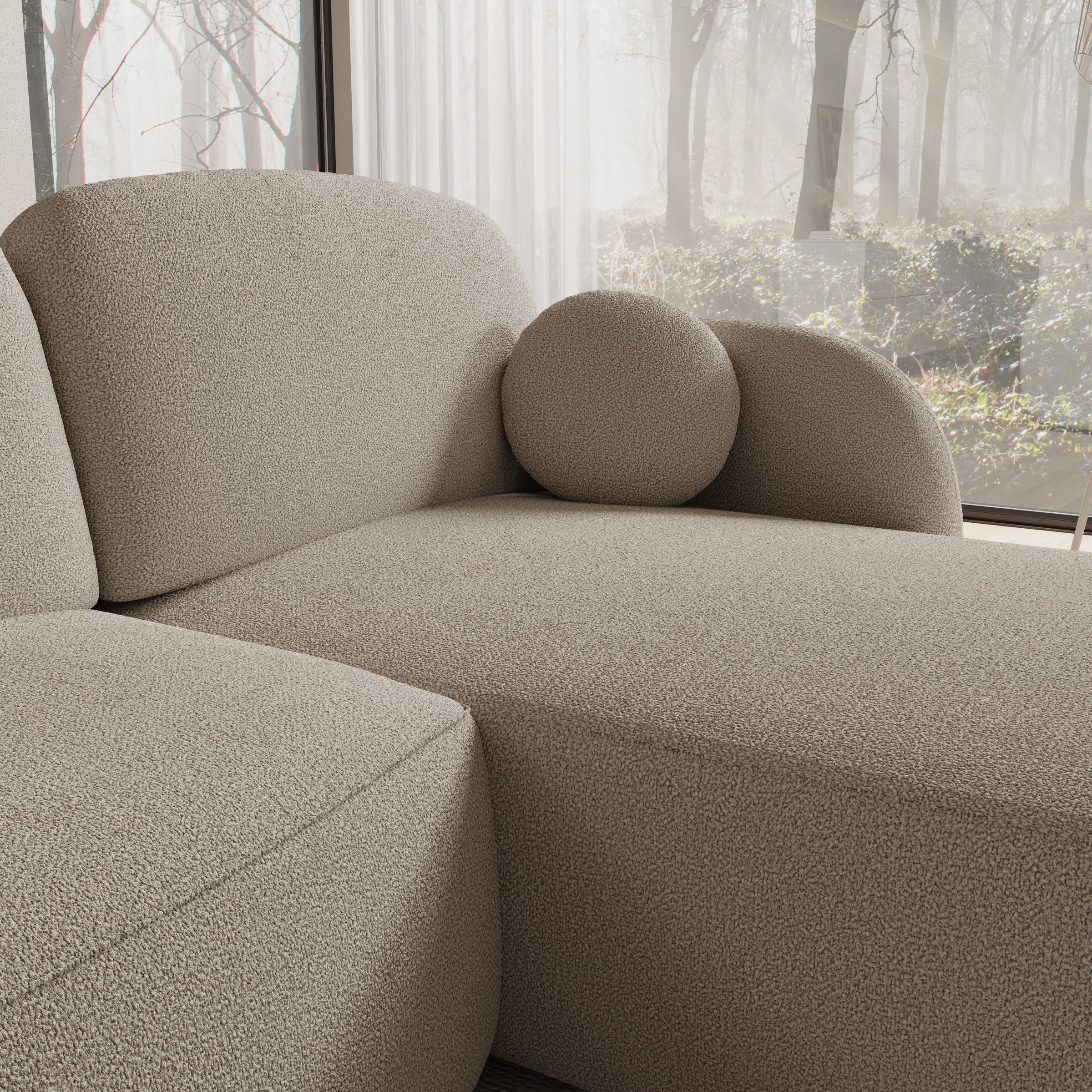 Ometa - Hoekbank 3-zits met slaapfunctie - Teddystof beige - Image 5