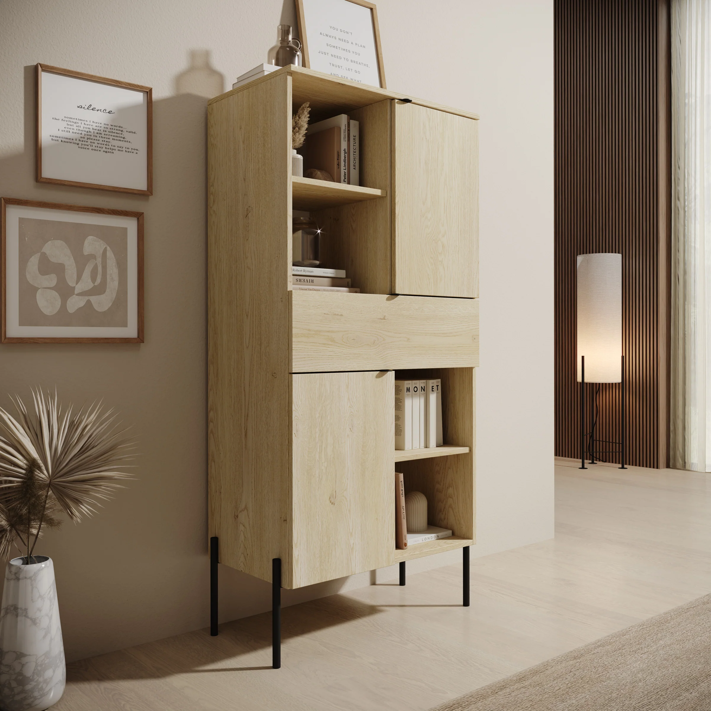 Oriya - Boekenkast - Eikenpatroon - 70x40x150 cm